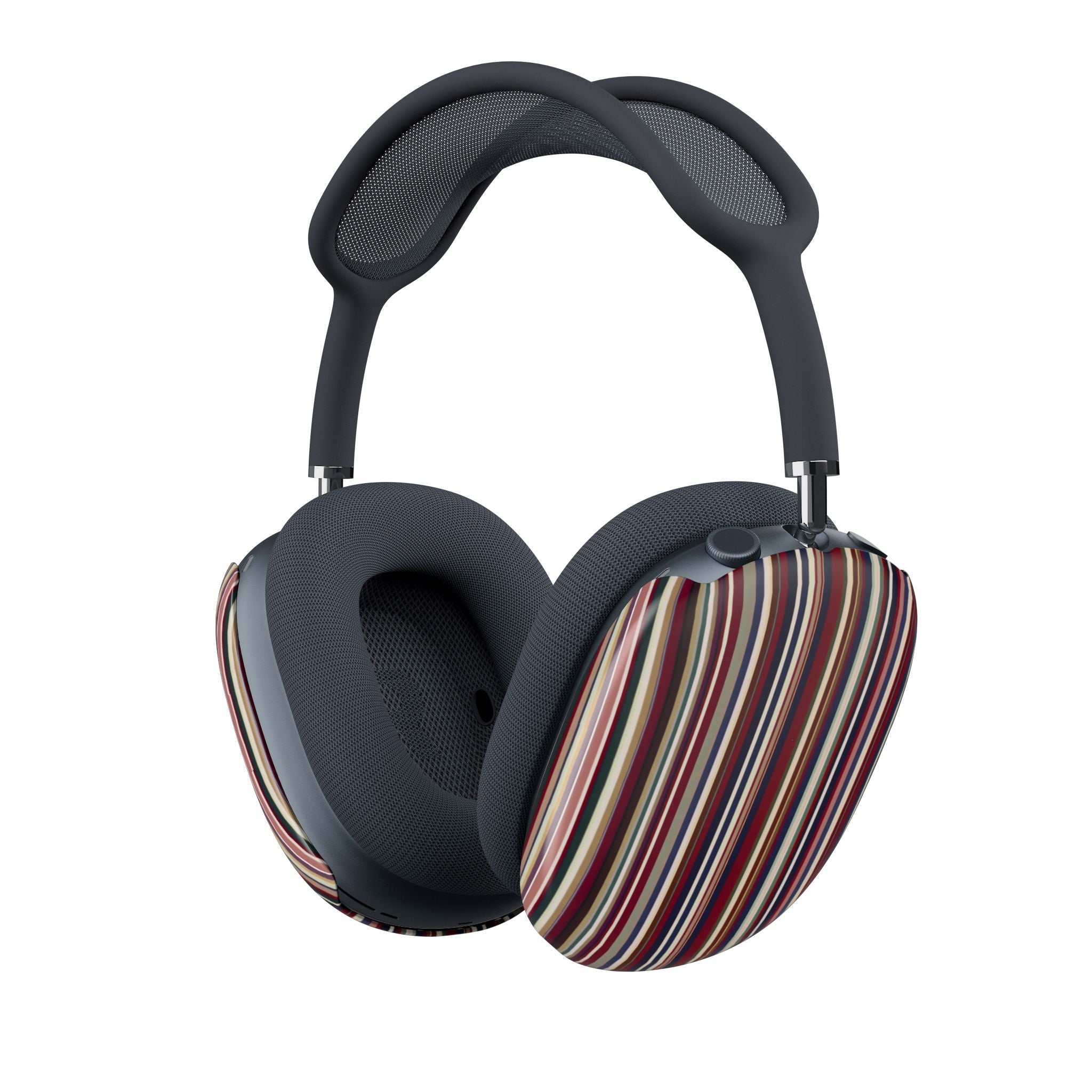 AirPods Max cover set: dark mesh headband and multicolor striped ear cushions