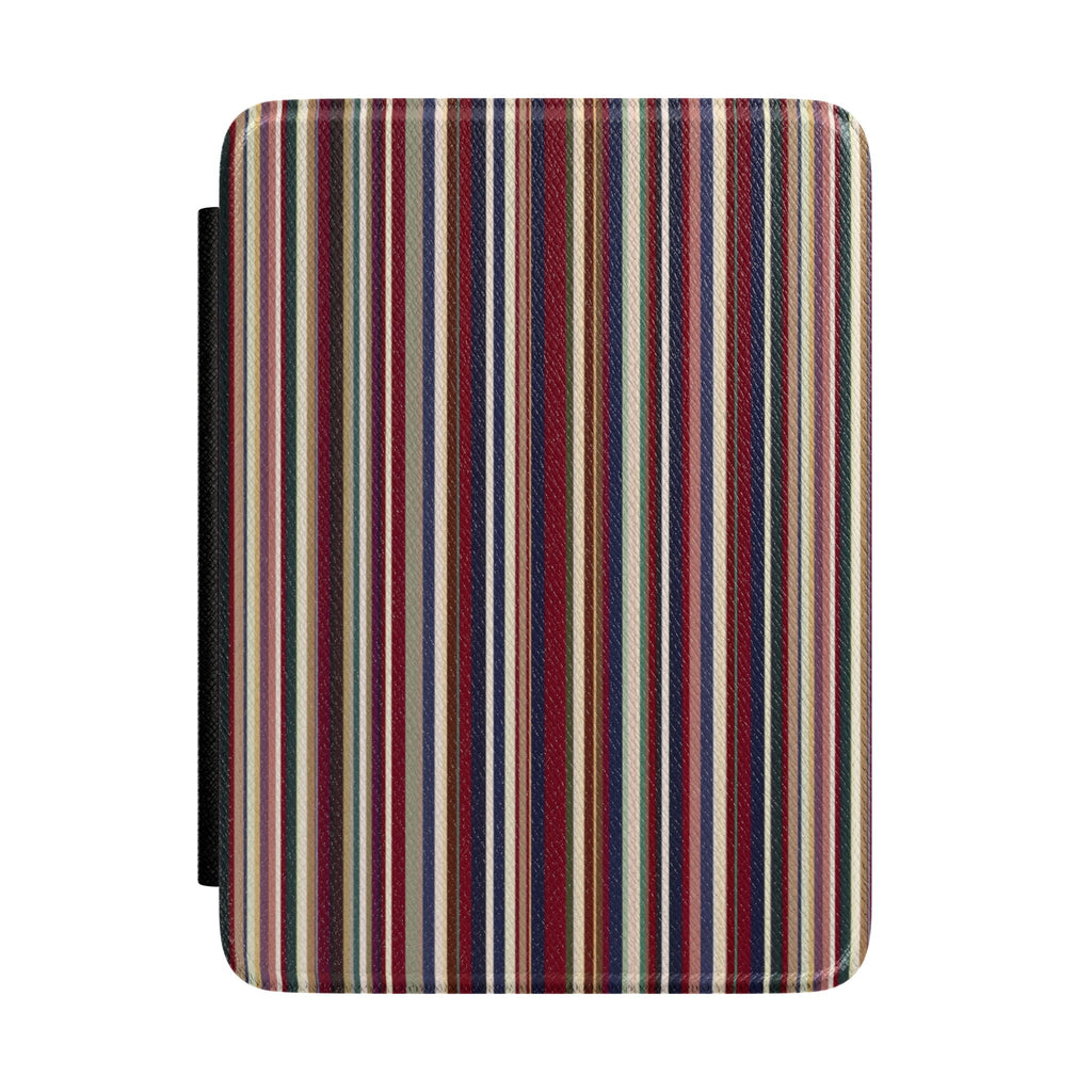 Hardcover Kindle case with vertical multicolor stripes and black spine