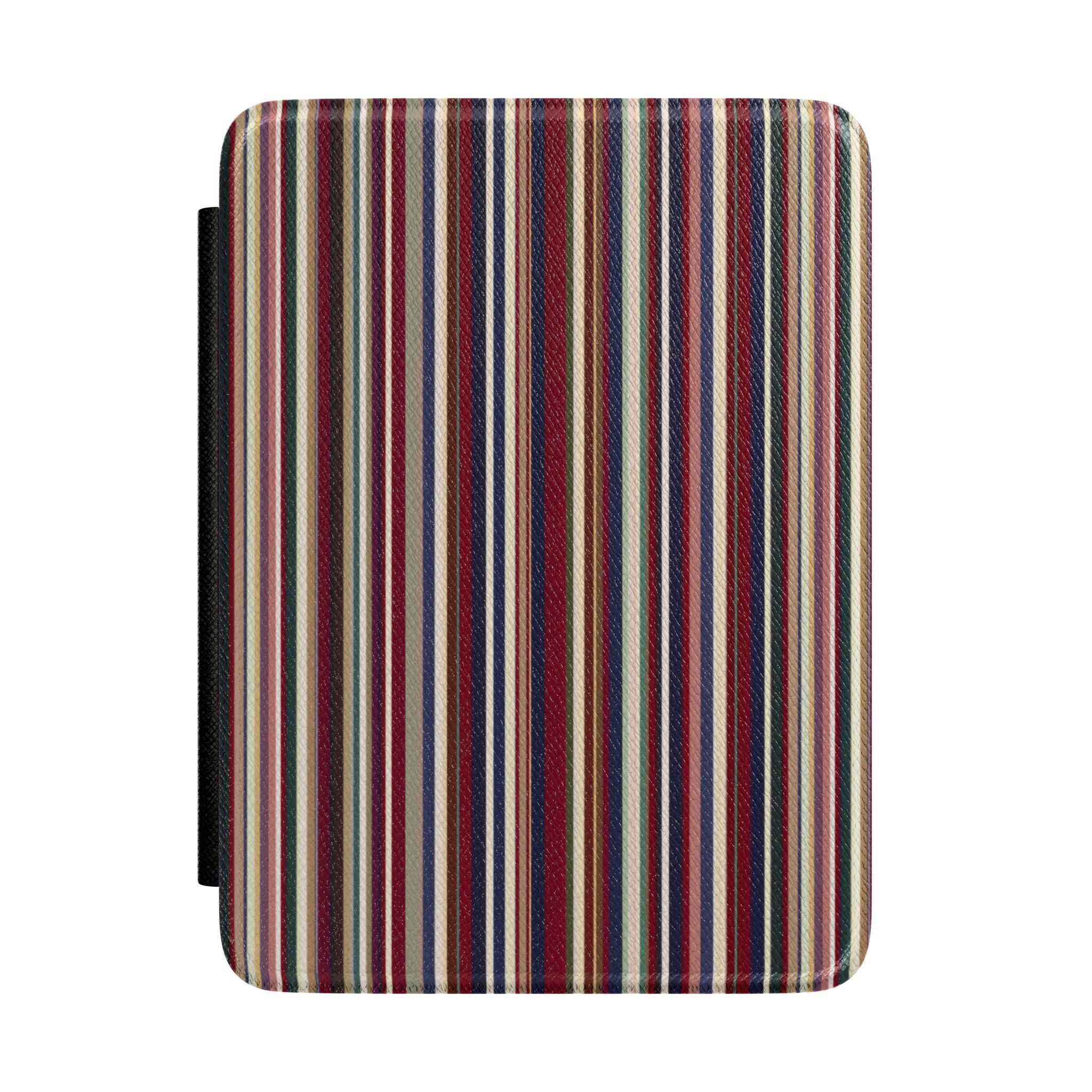 Hardcover Kindle case with vertical multicolor stripes and black spine