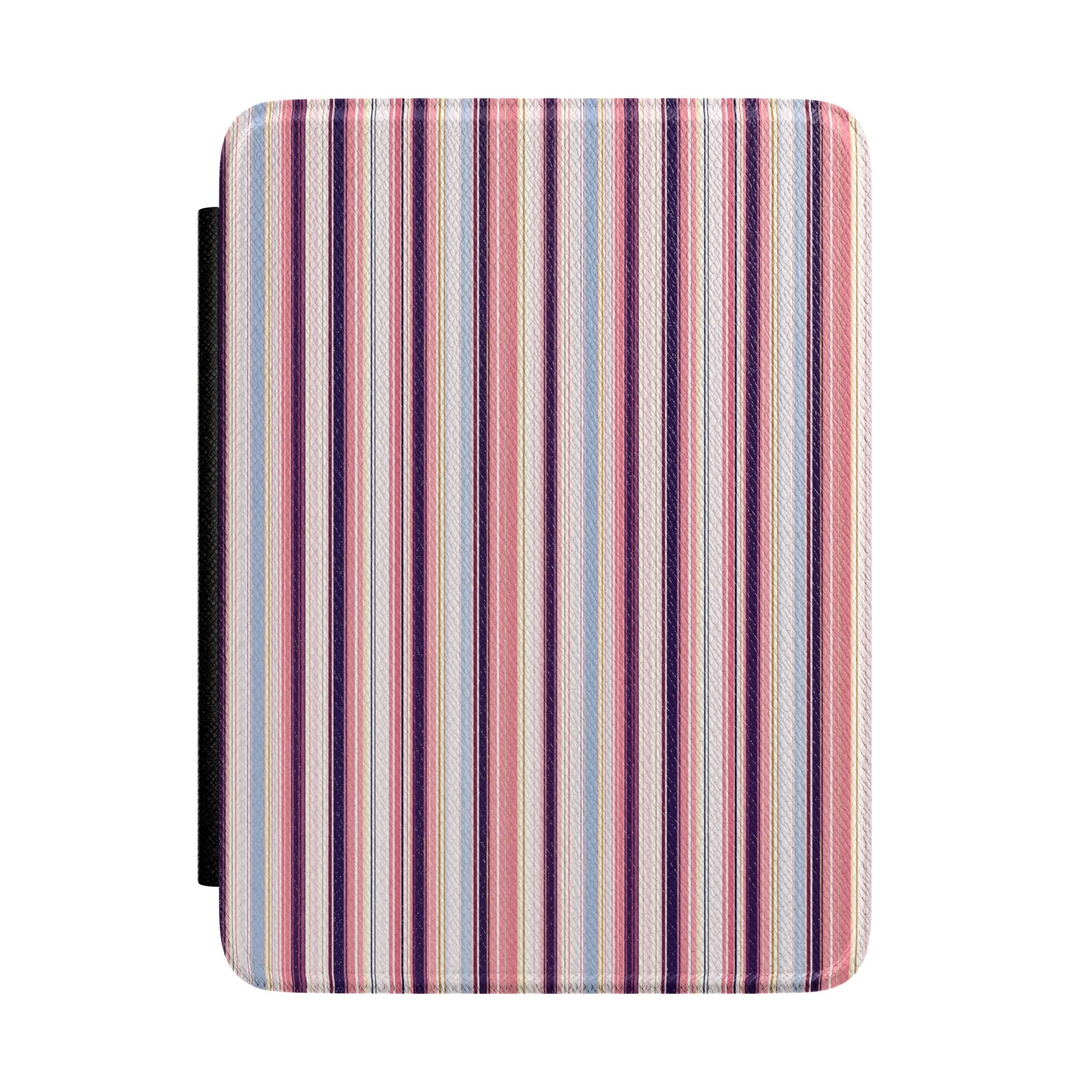 Multicolor vertical striped hardcover Kindle case with black spine