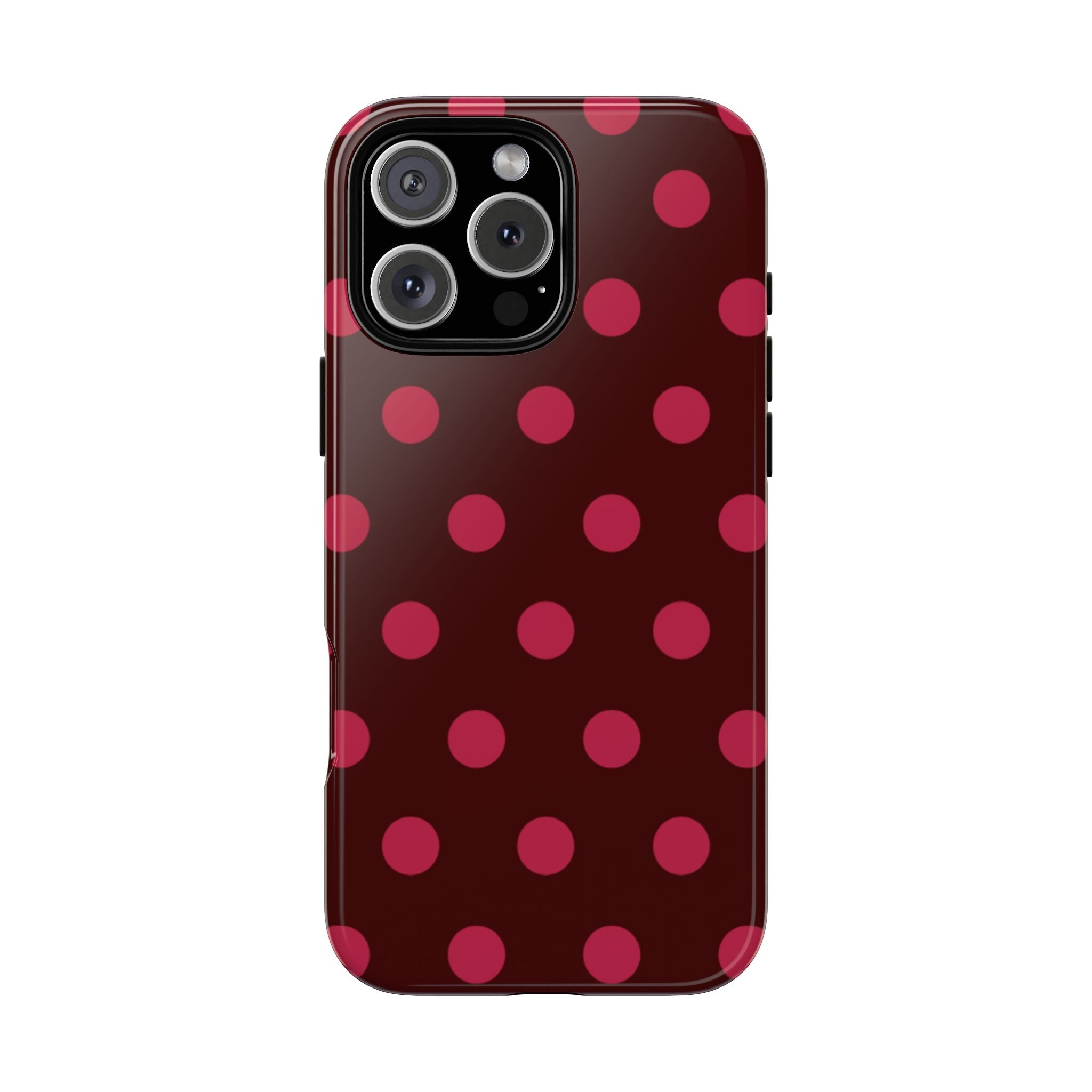 Cherry red polka dot phone case with camera cutout