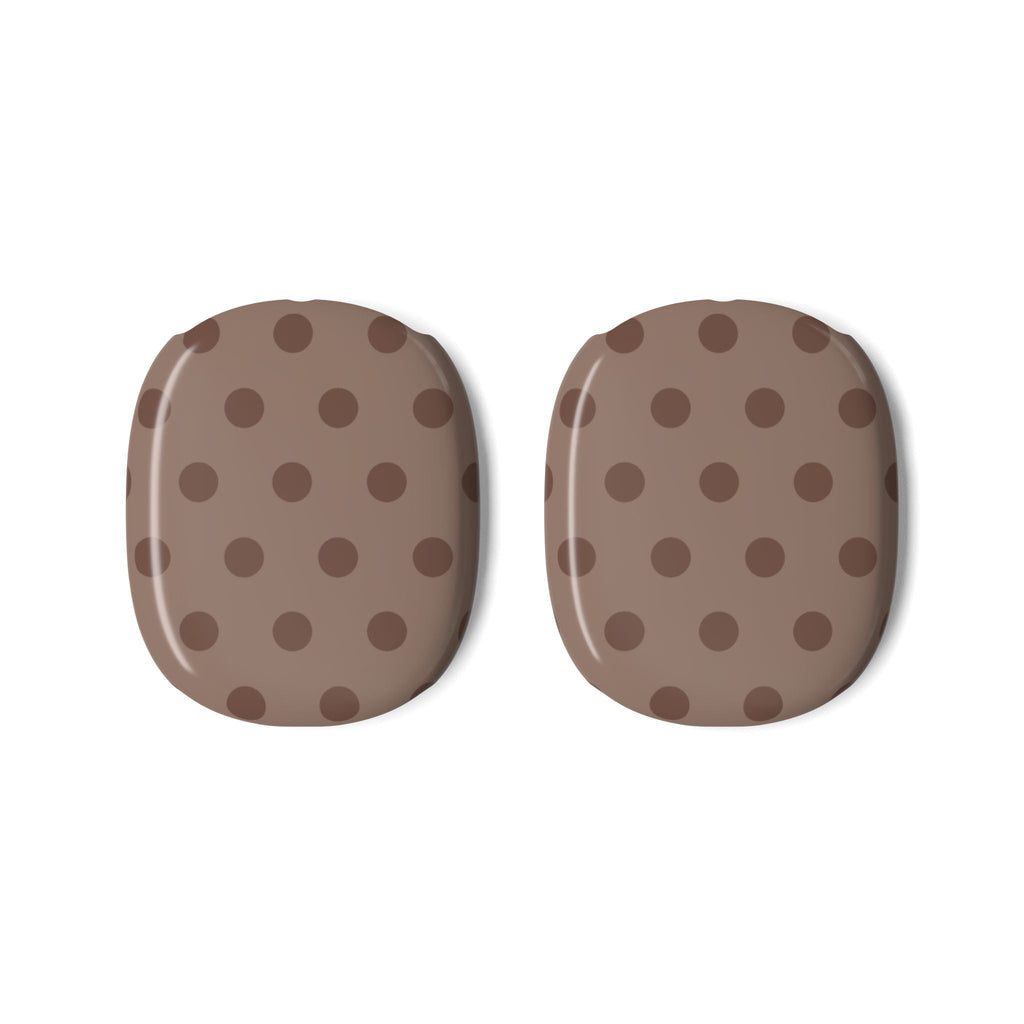 Two ear-cup case covers with chocolate-brown polka dots, rounded shape