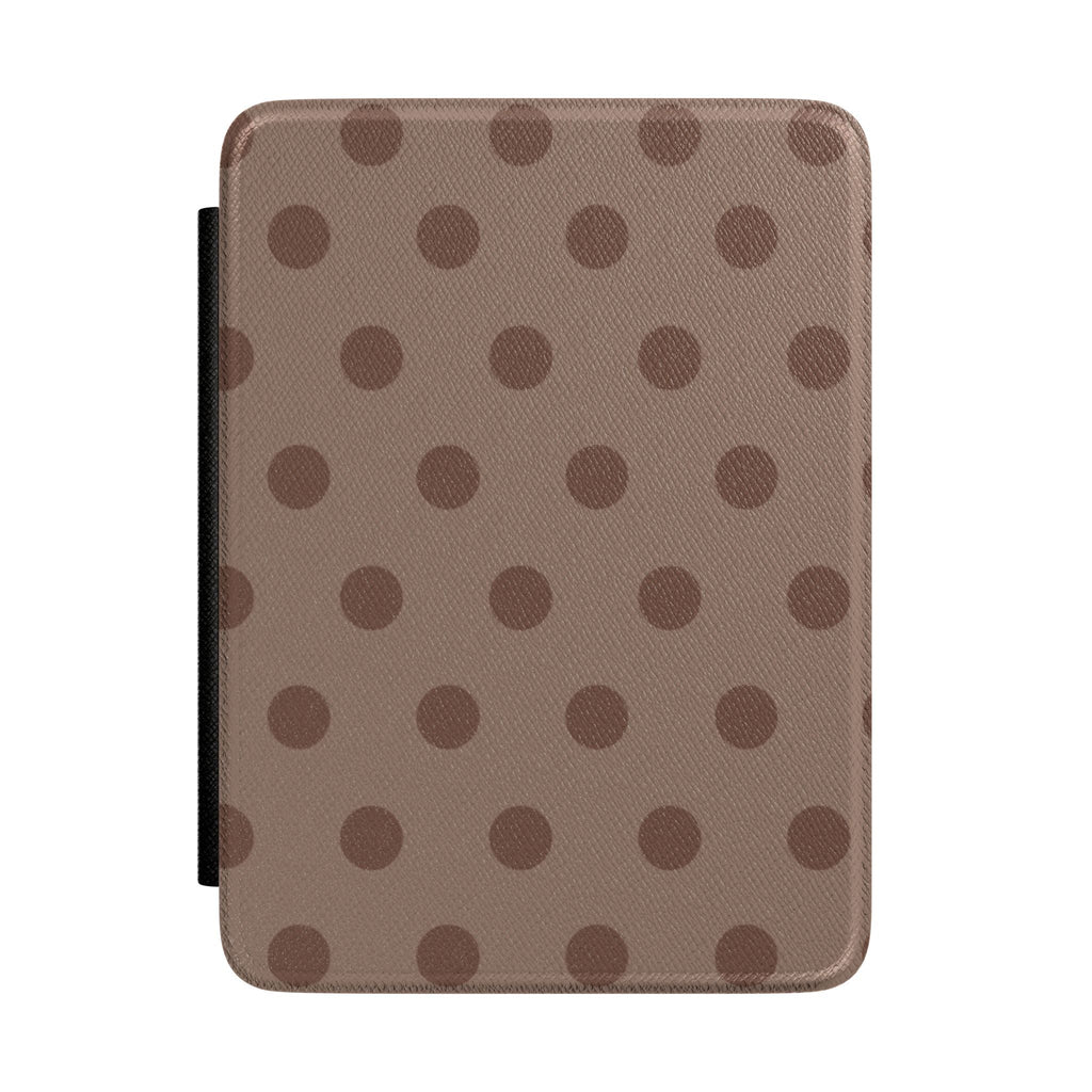 Hardcover Kindle case with chocolate-brown polka dots on tan background