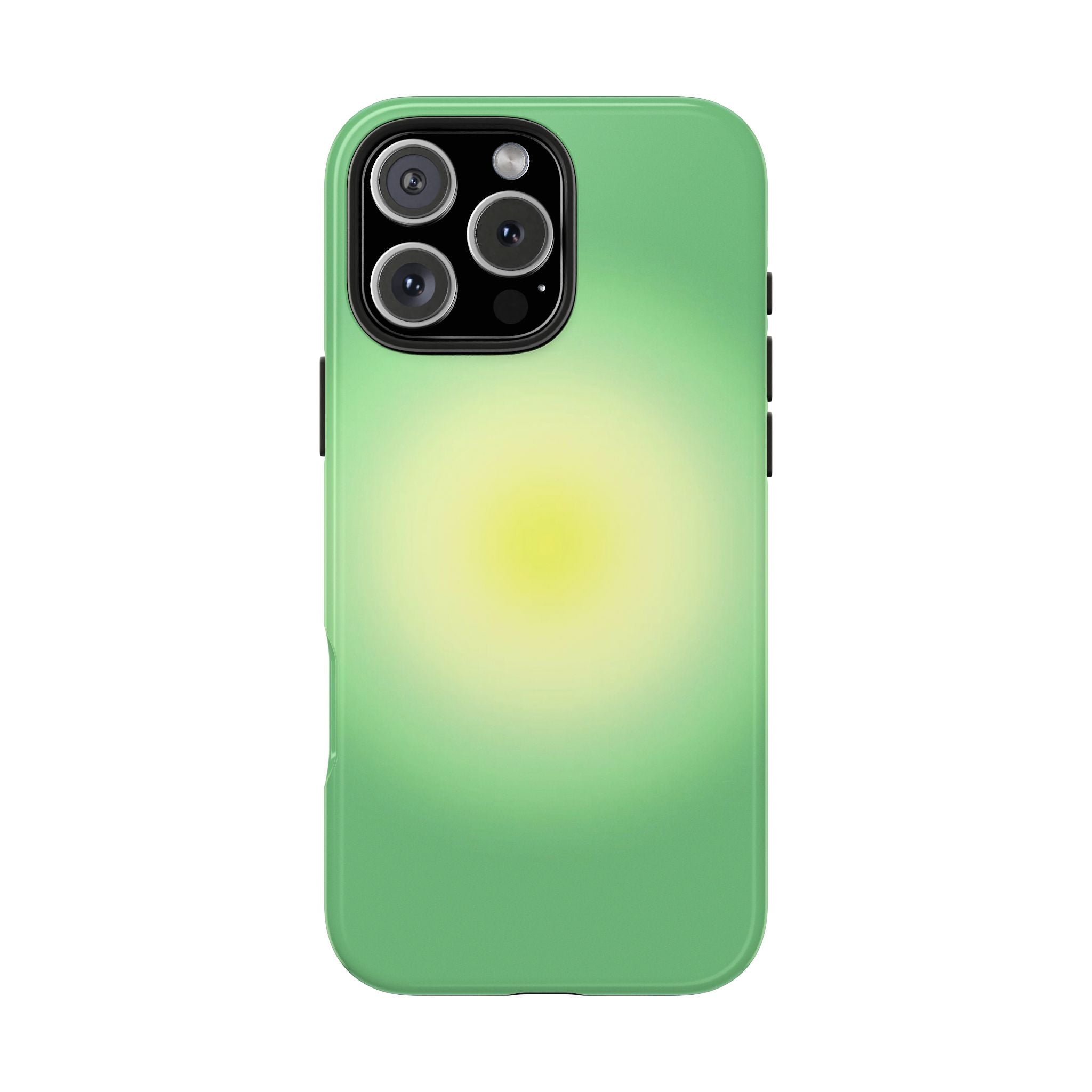 Citrus aura phone case with green body and yellow gradient center, large top camera cutout
