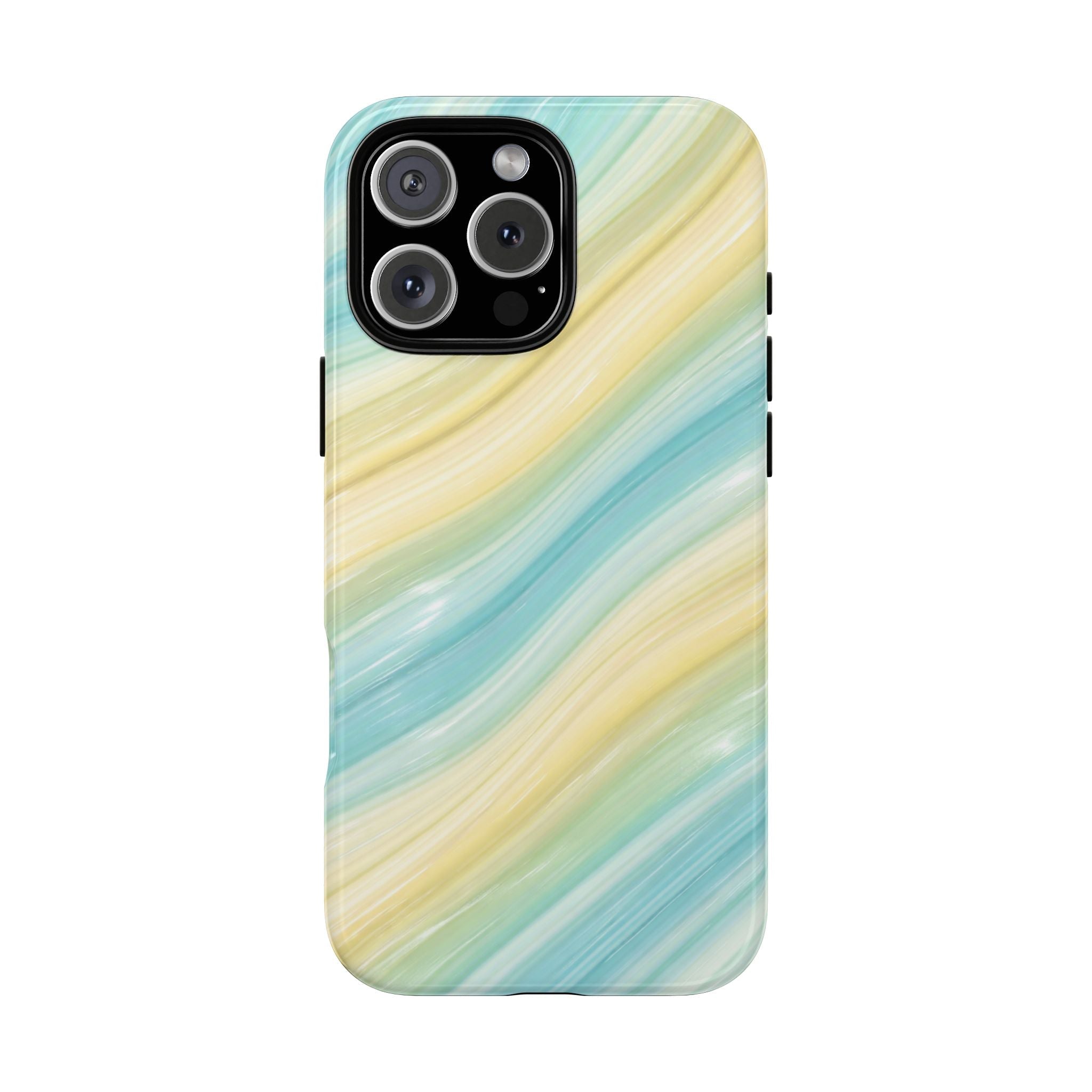 Beachy waves phone case with aqua and yellow stripes, raised camera cutouts