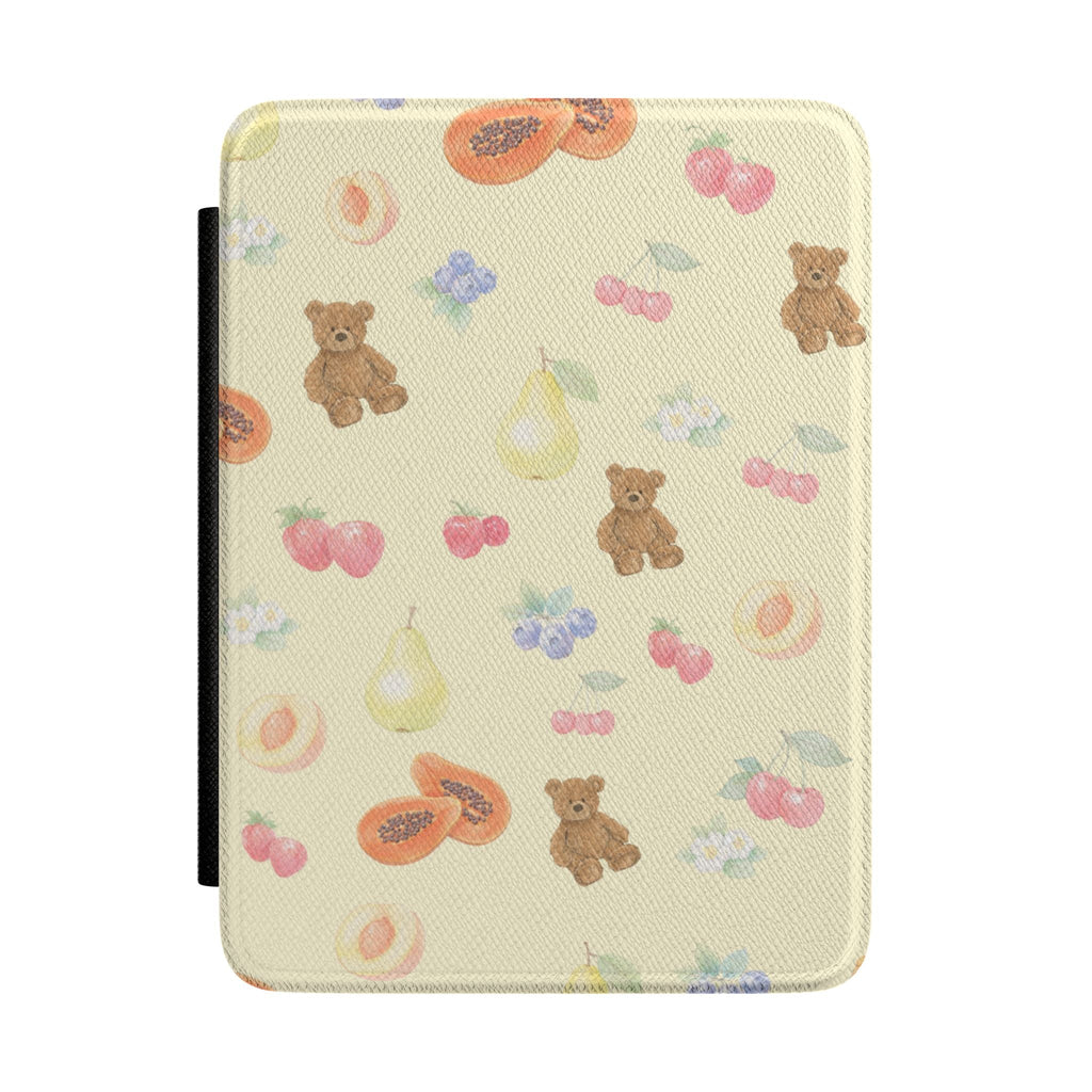 Coquette berry bears hardcover Kindle case, cream with bears, butterflies and heart motifs