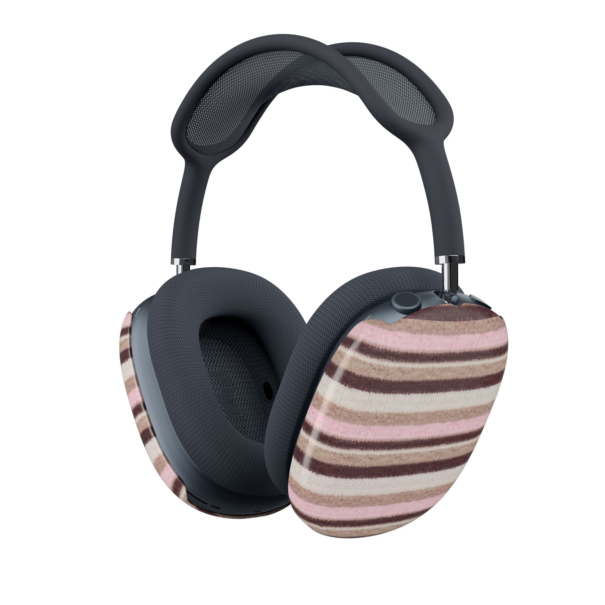 AirPods Max case covers: striped fabric sleeves, pink and brown with cream bands
