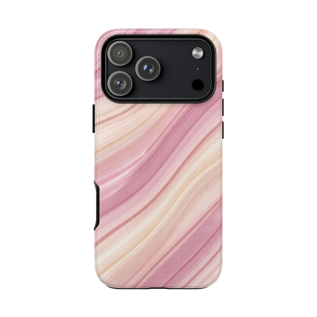 Pink wave phone case, back with black camera frame and lens cutouts