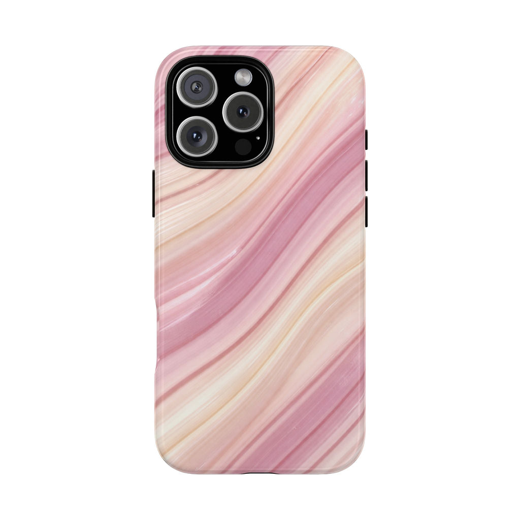 Pink-and-cream wave phone case with camera cutout and side button openings