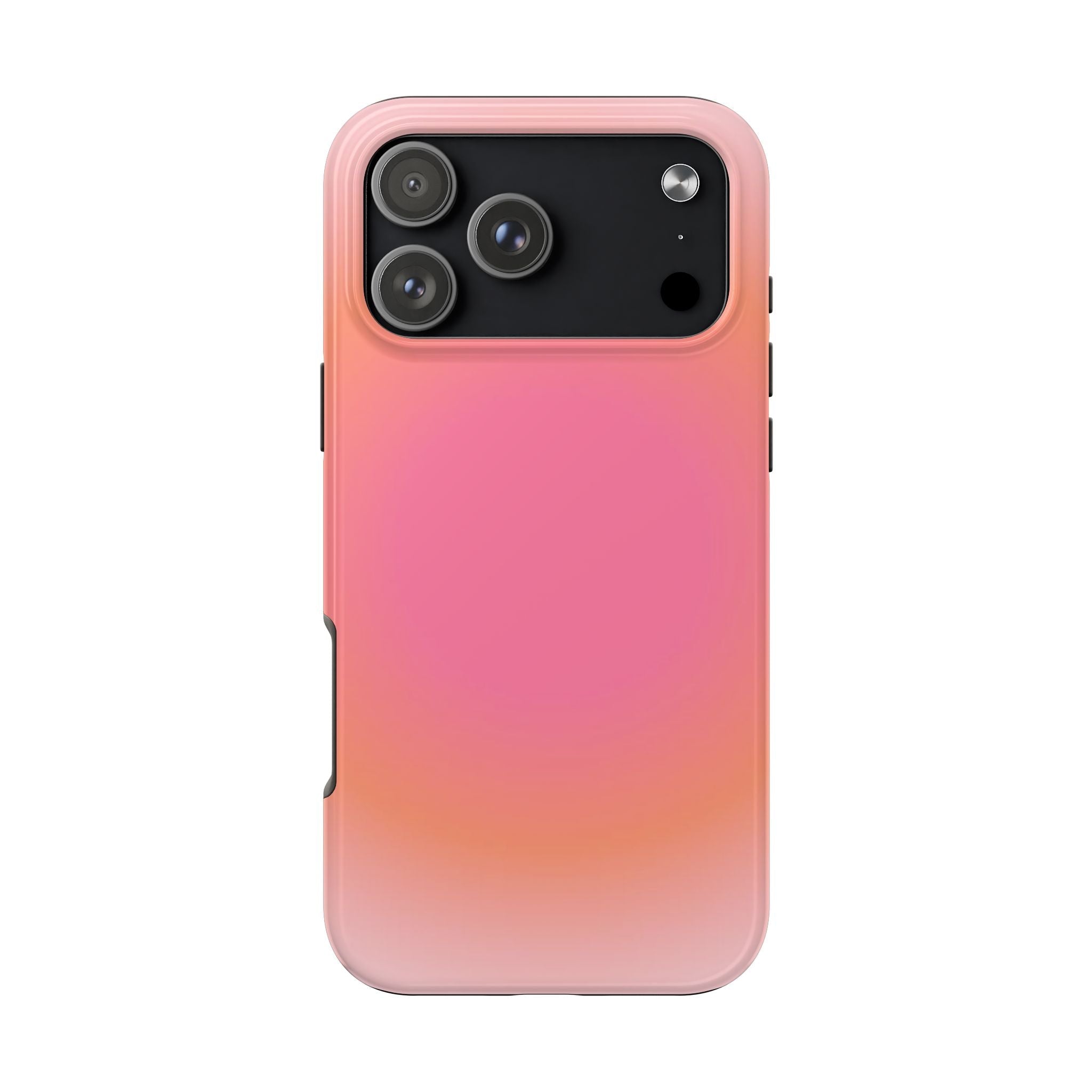 Coral orange aura phone case, front camera cutout with glossy gradient finish