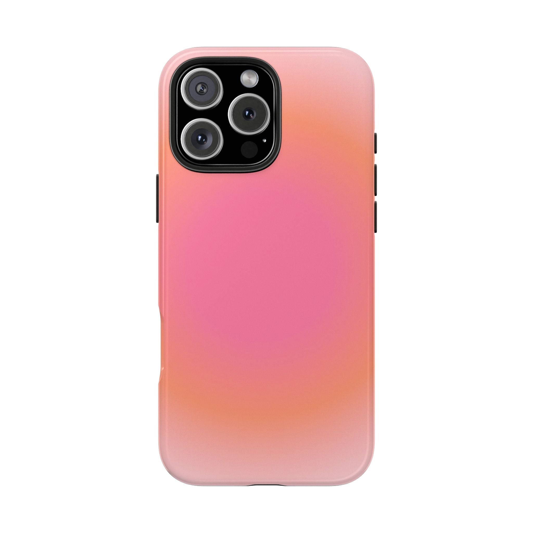 Coral orange aura phone case, back view with camera rings and smooth gradient
