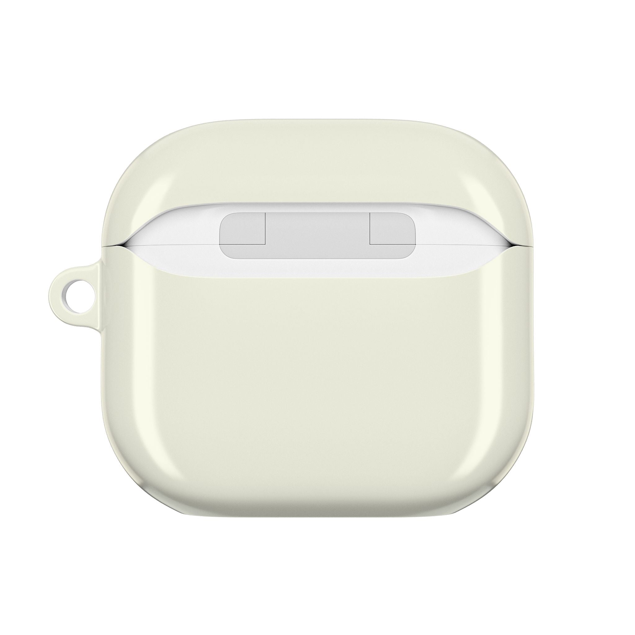 Light cream AirPod case front view with center charging cutout