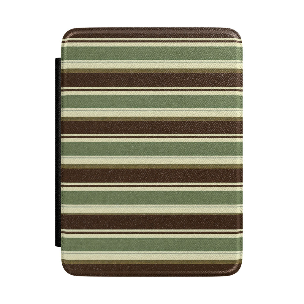 Olive and brown striped hardcover Kindle case with elastic corner tabs