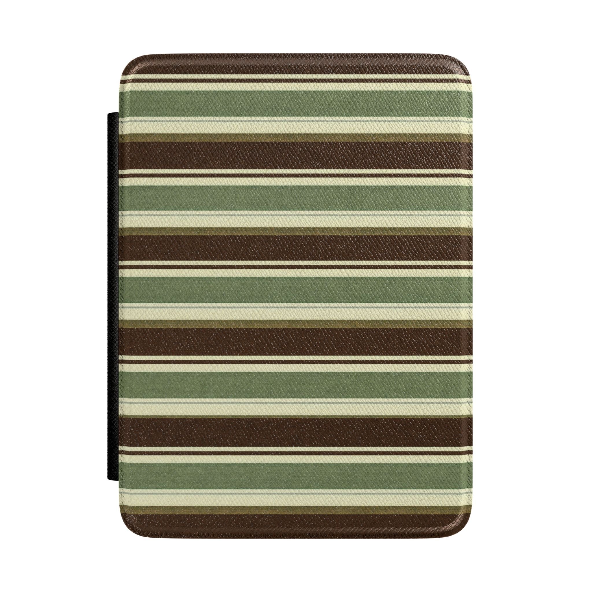 Olive and brown striped hardcover Kindle case with elastic corner tabs