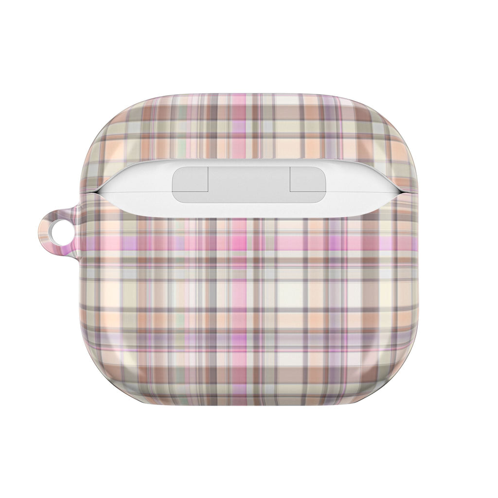 Plaid AirPods case front view with charging slot cutout