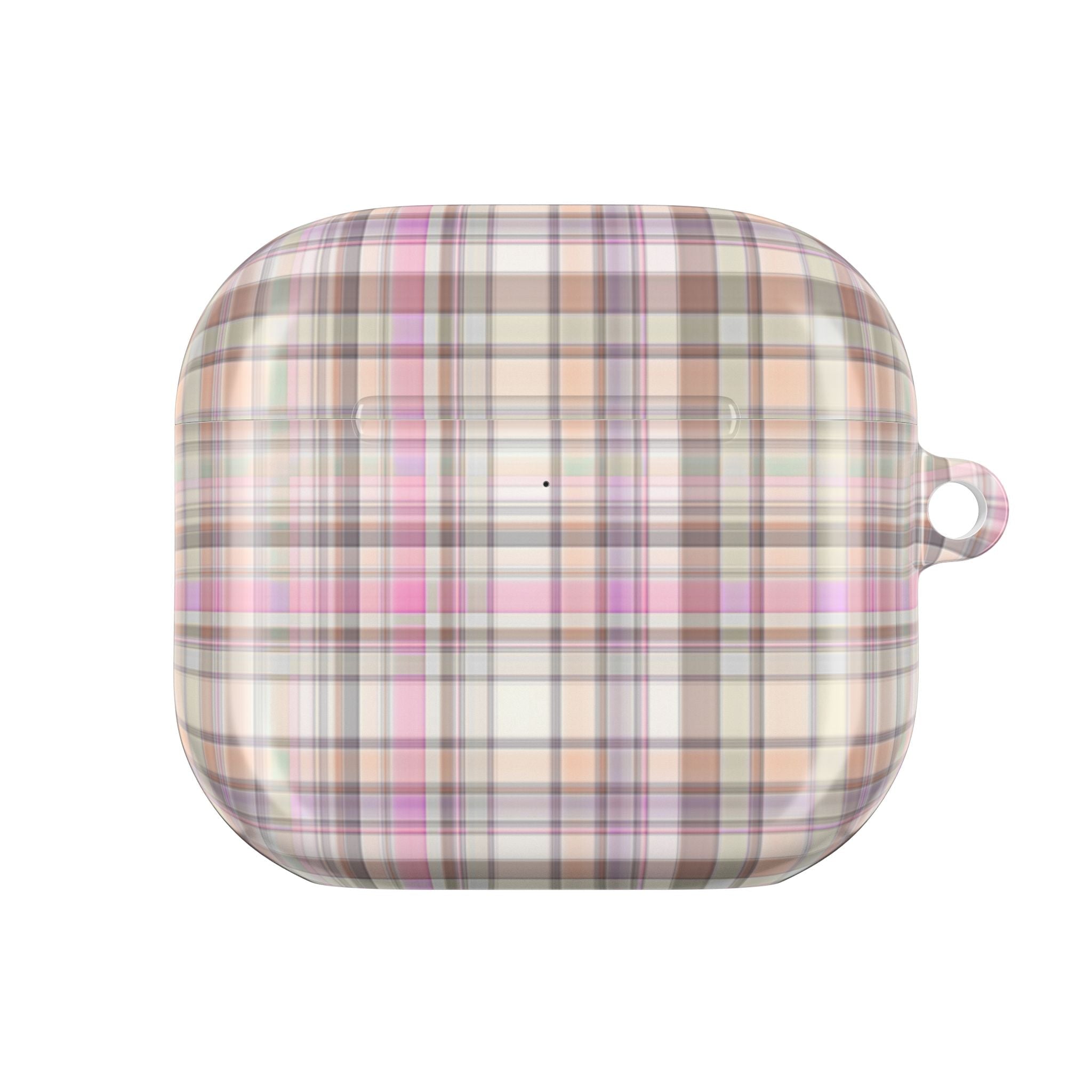 Plaid AirPods case back view with port/vent area and small side loop