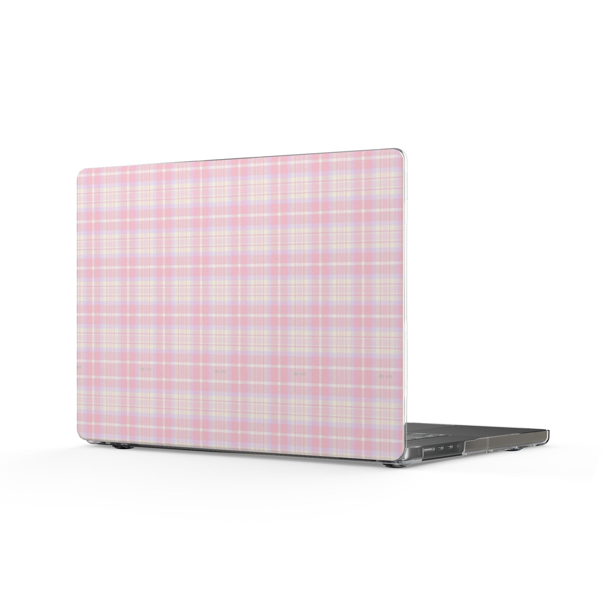Country rose plaid hard shell MacBook cover, pink grid pattern, snug fit