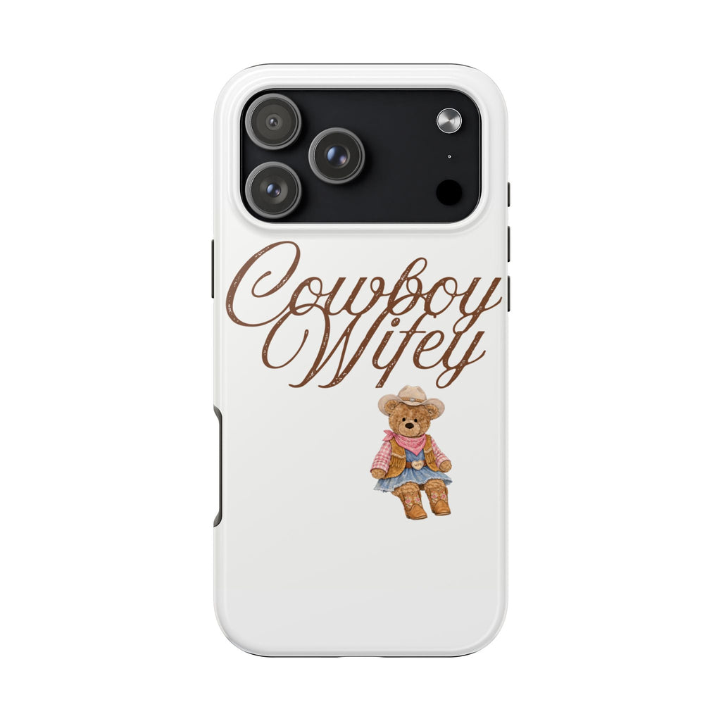 Cowboy Wifey teddy bear phone case with cowboy text and small bear graphic