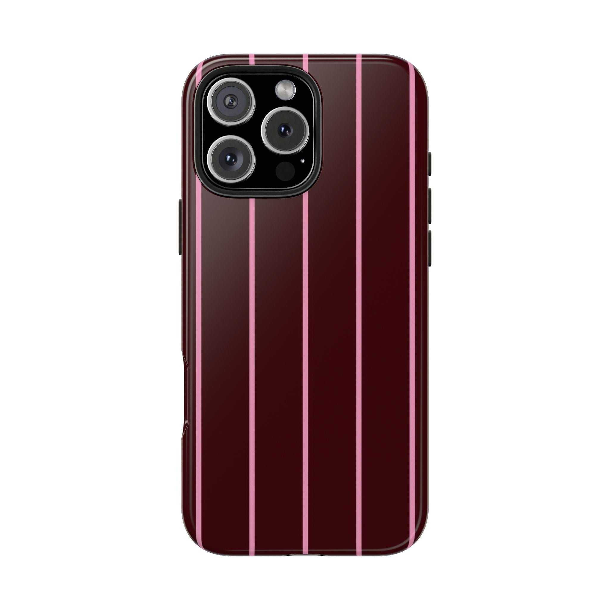 Minimalist vertical stripe phone case, burgundy with light pink lines