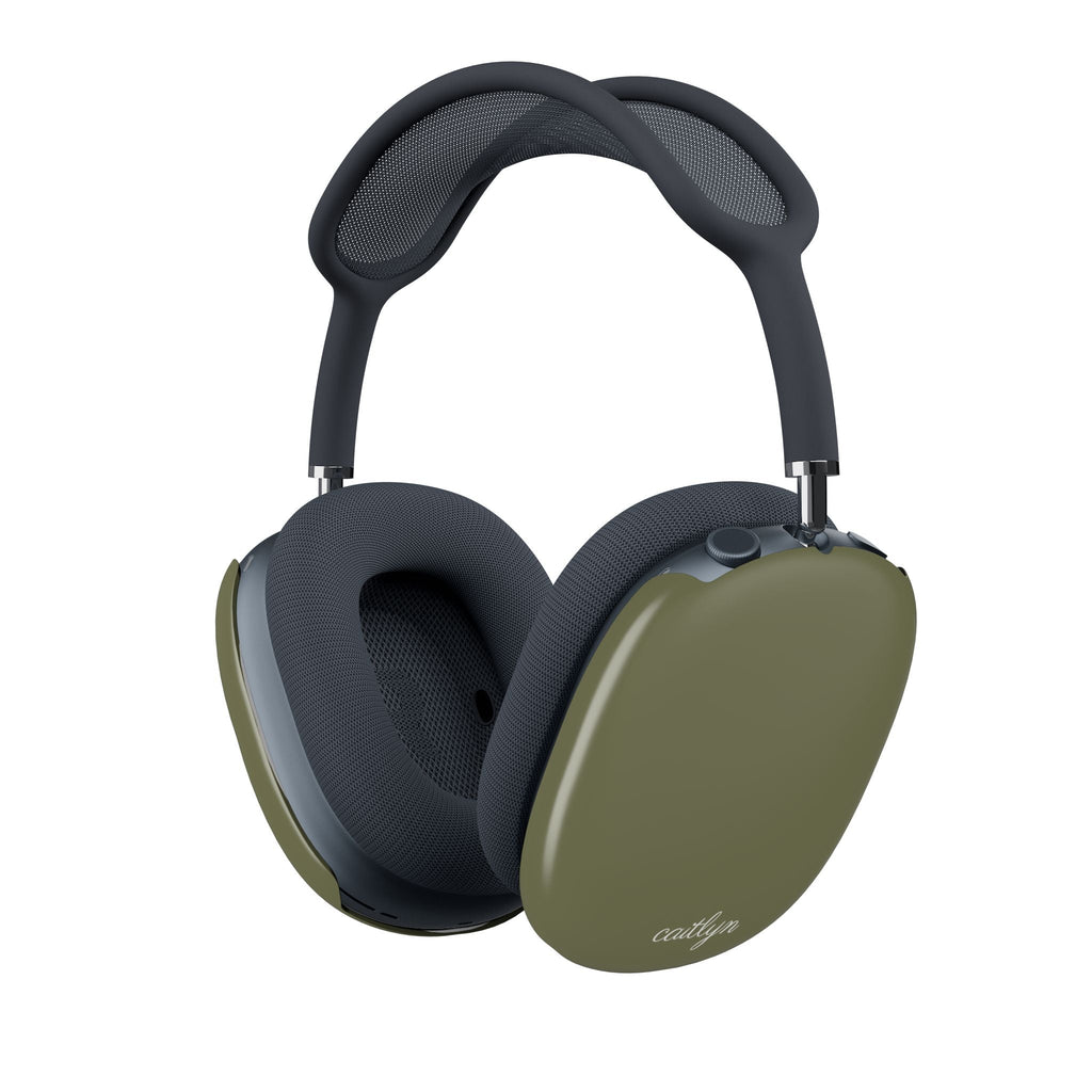 Olive green AirPods Max earcup cover set with black mesh cushions
