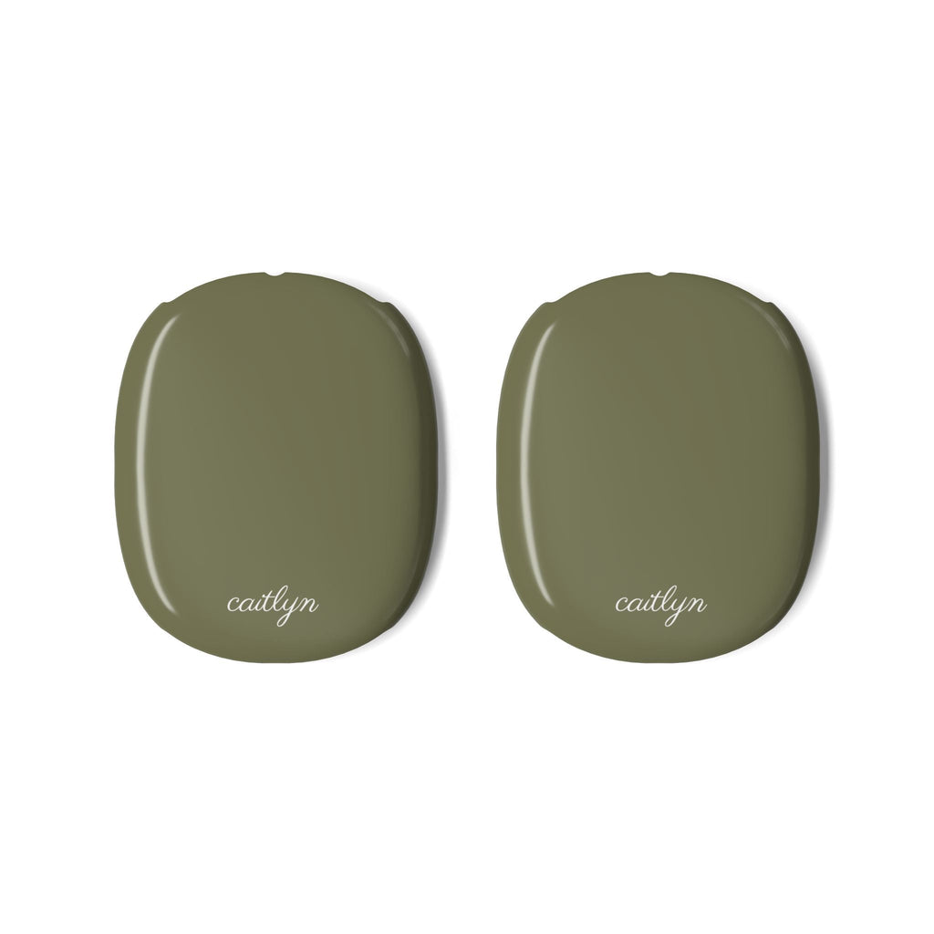 Olive green earcup covers, two-piece set with smooth glossy finish