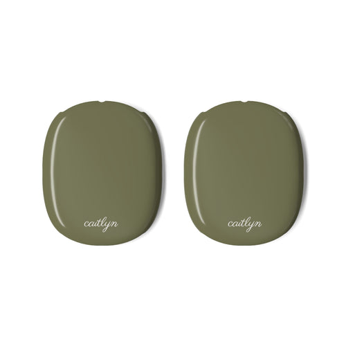Olive green earcup covers, two-piece set with smooth glossy finish