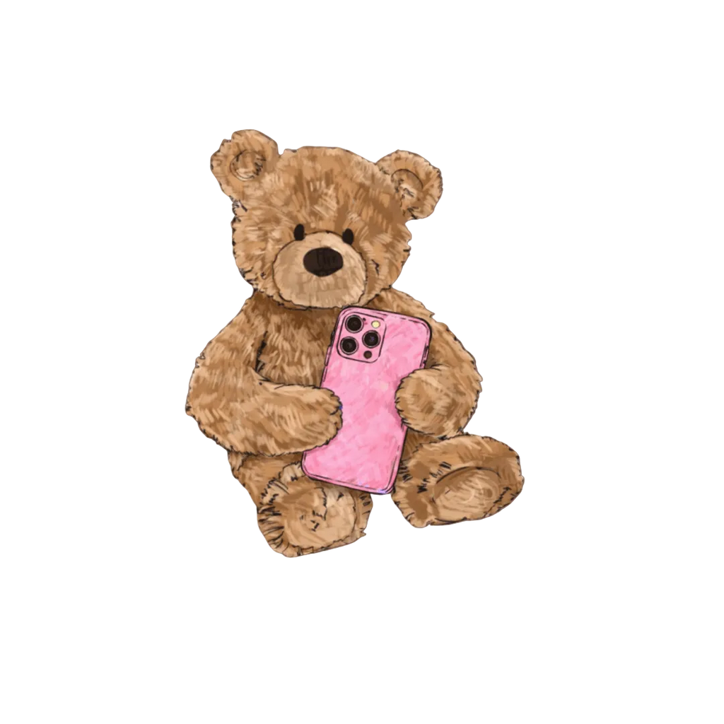 Custom phone case with teddy bear design and pink back