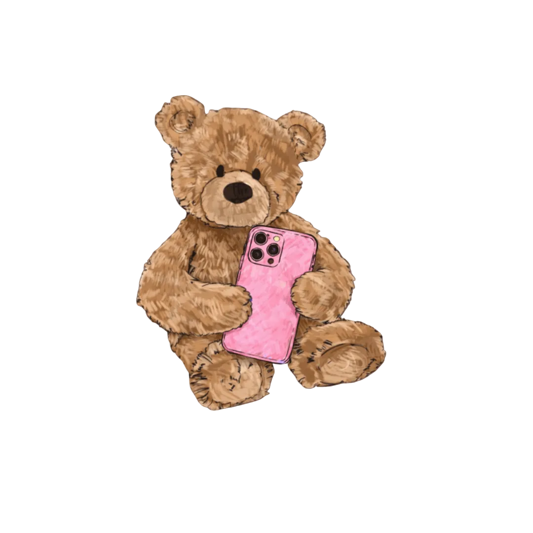 Custom phone case with teddy bear design and pink back