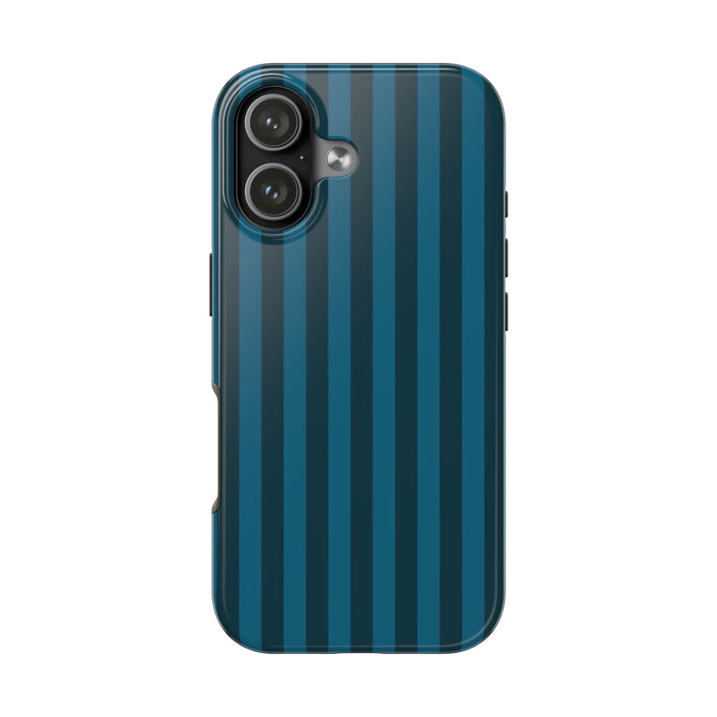 Deep lagoon blue striped phone case, smooth back with camera openings