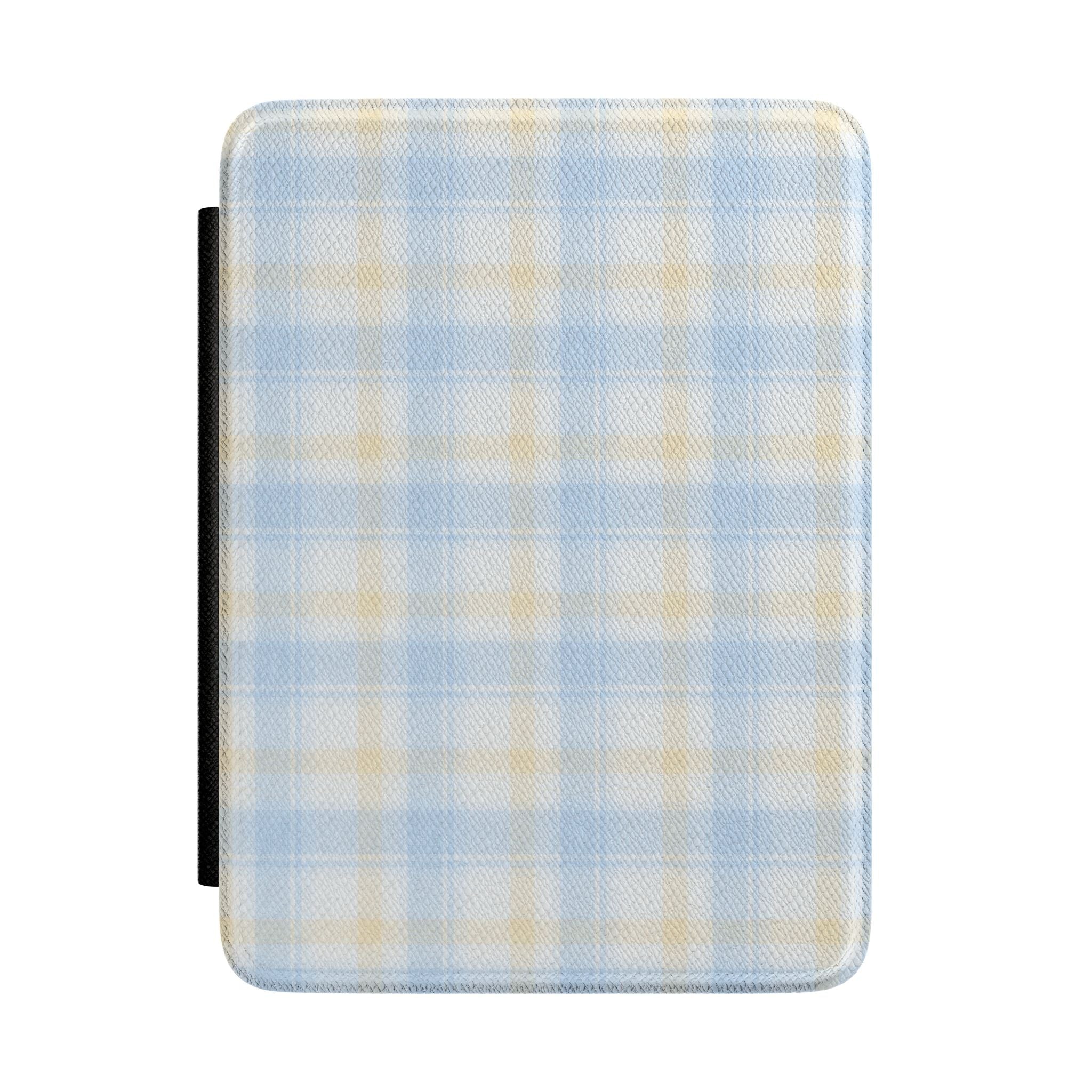 DRIFTWOOD plaid hardcover Kindle case, light blue and cream check with black side