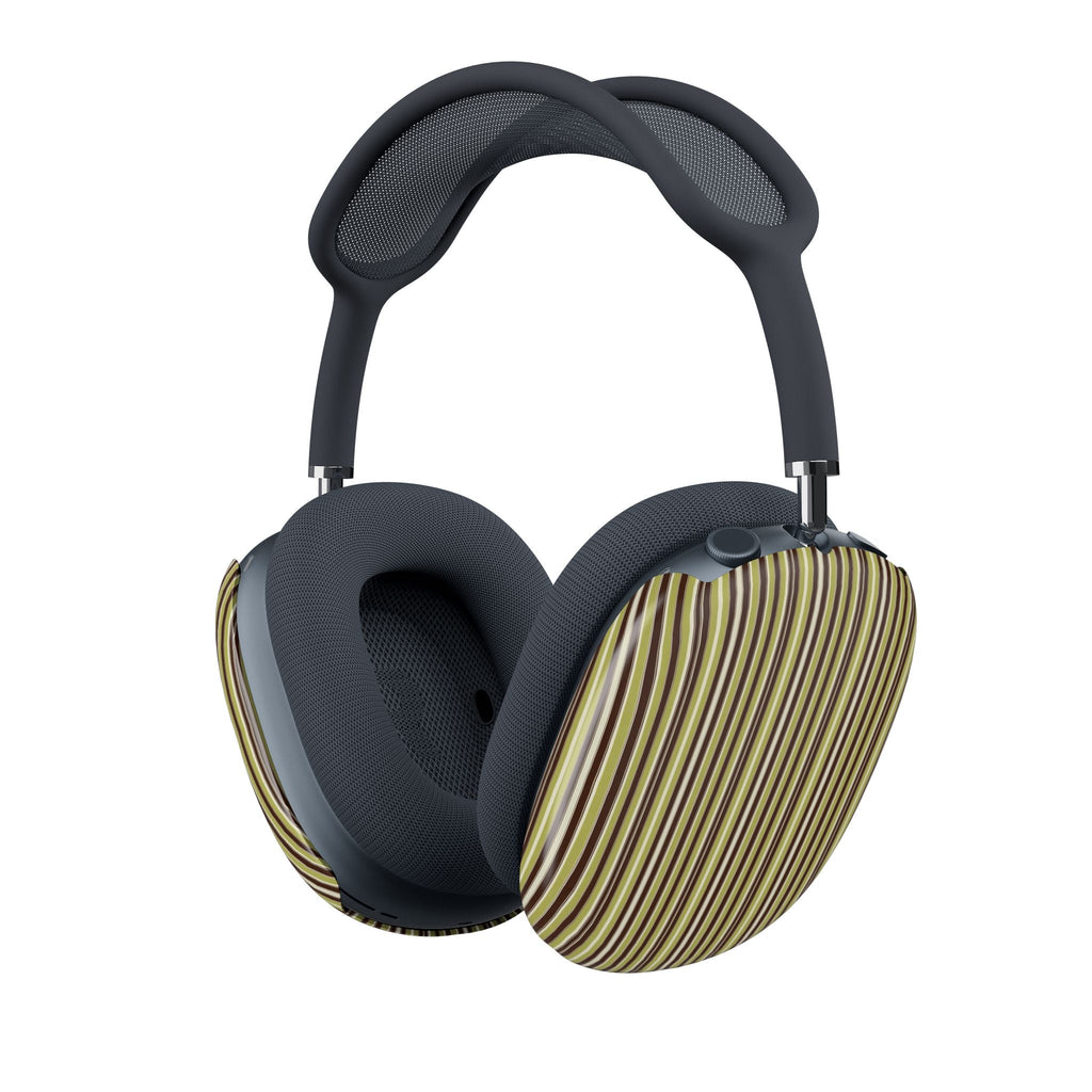 AirPods Max case cover: dark ear cushion with olive-and-cream striped side