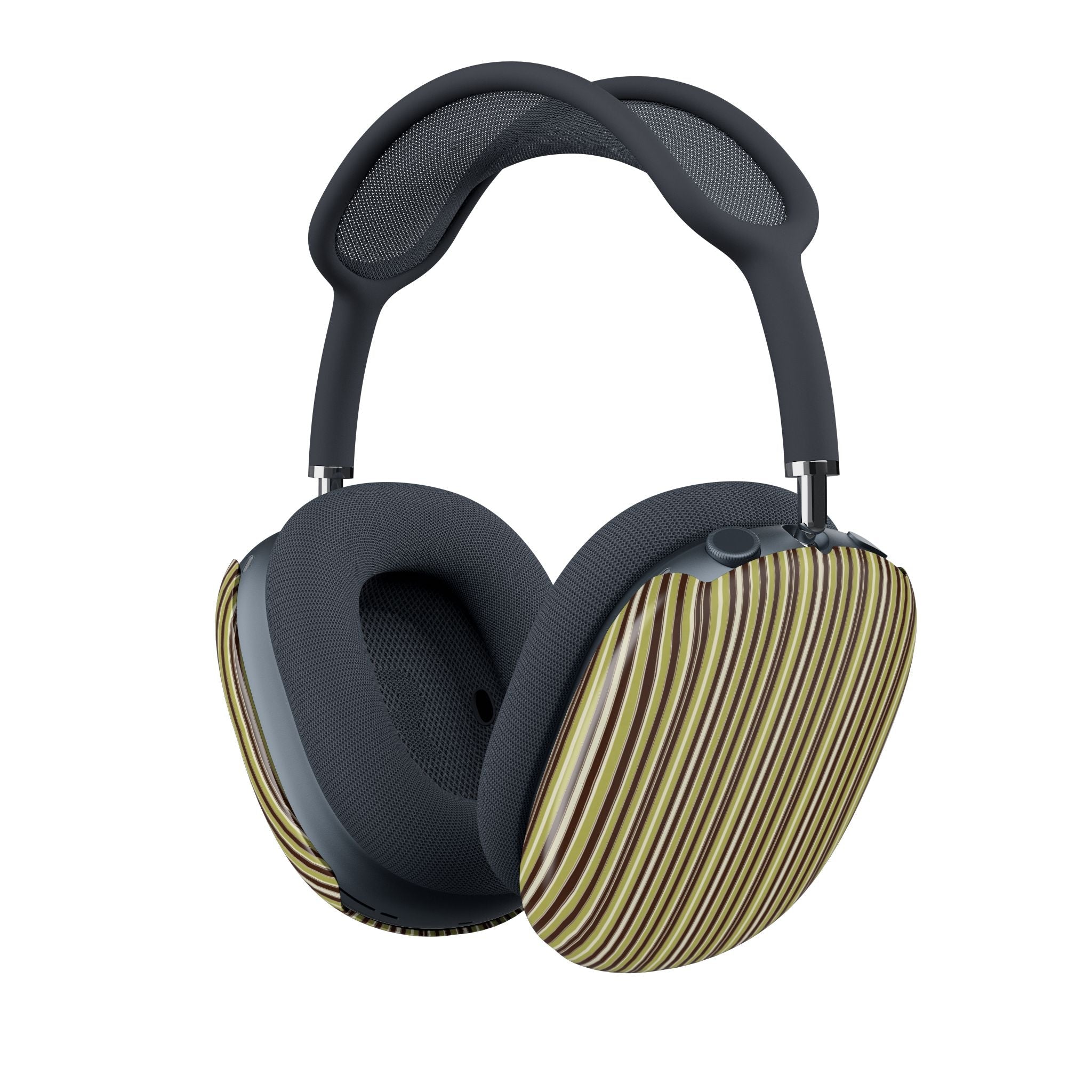 AirPods Max case cover: dark ear cushion with olive-and-cream striped side