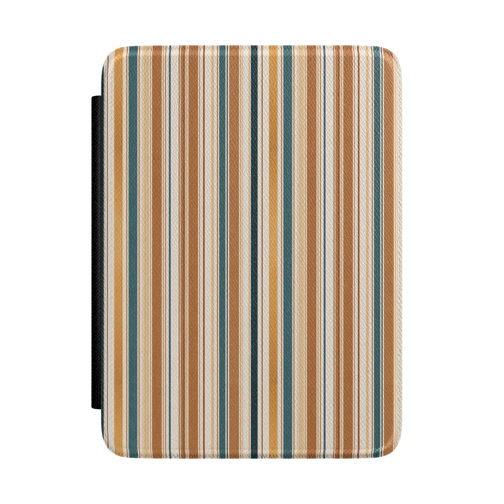 Hardcover Kindle case with vertical striped fabric and black side cover