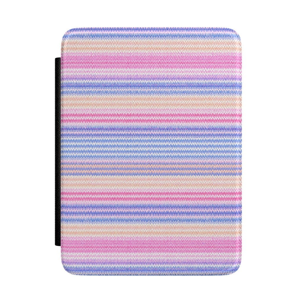 Hardcover Kindle case with pastel horizontal striped knit fabric and padded edges