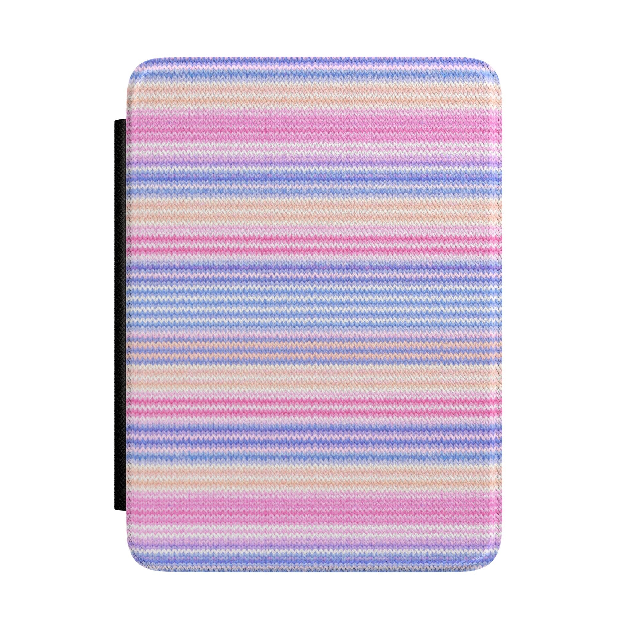 Hardcover Kindle case with pastel horizontal striped knit fabric and padded edges