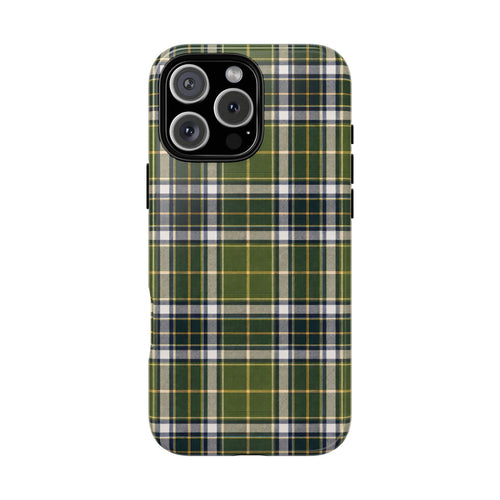 Green blue cream plaid phone case with camera cutouts and raised edges