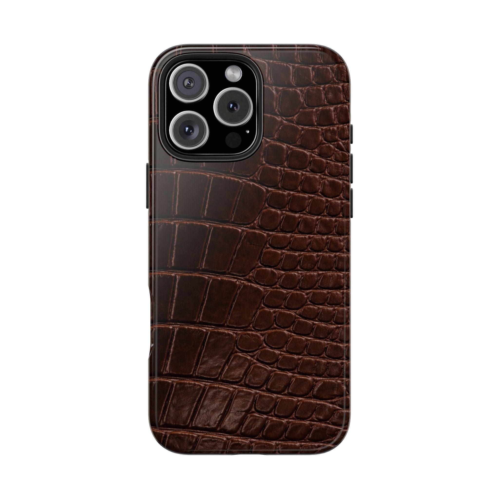 Espresso croc-embossed phone case, smooth back with camera cutouts