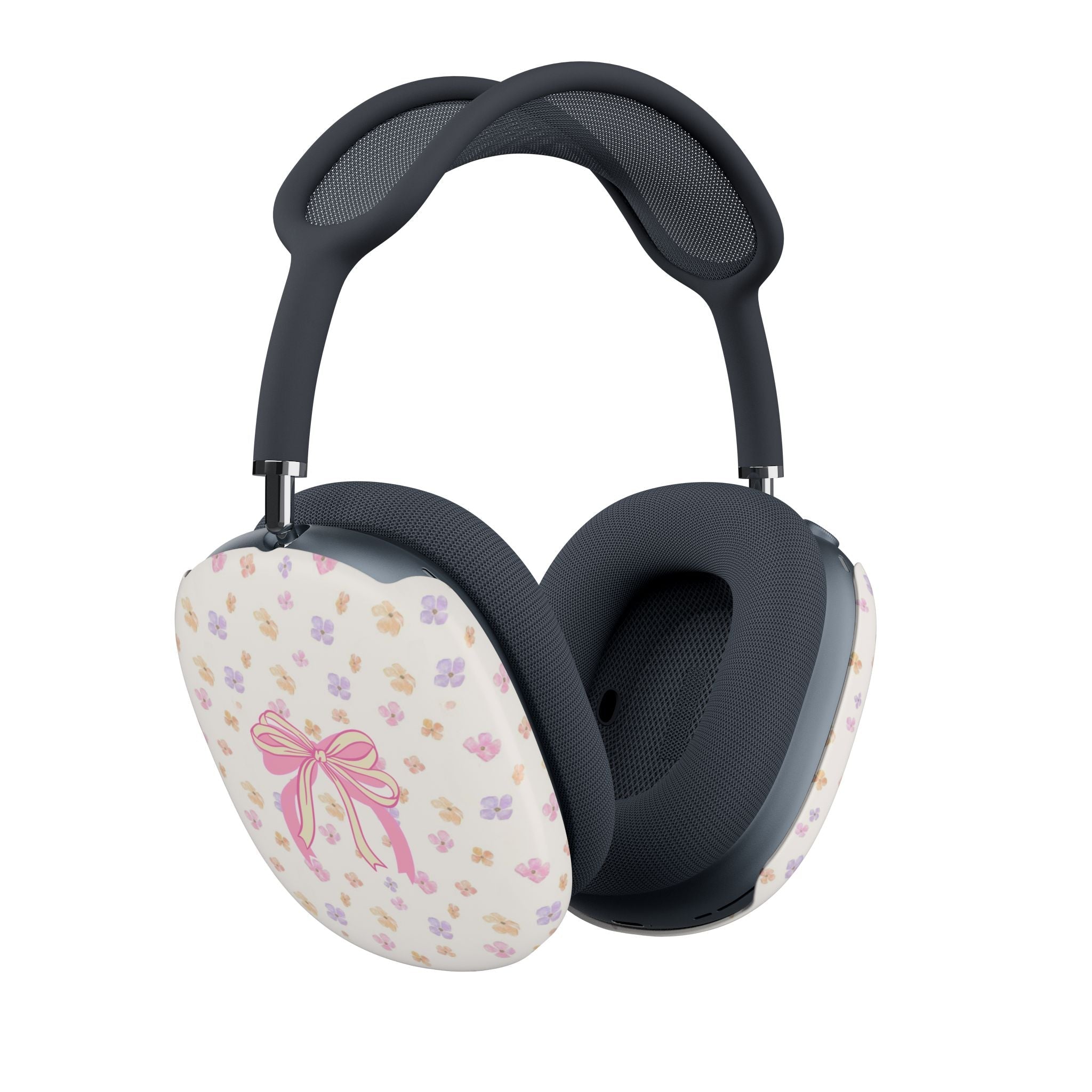 Floral AirPods Max case covers with double bow pattern on both ear cups