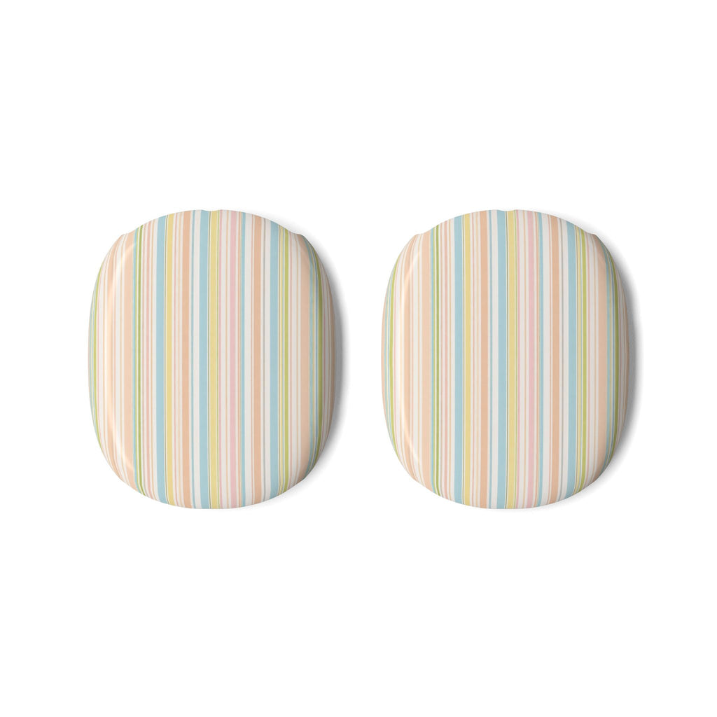 Set of two pastel vertical-striped ear cup covers with curved mesh backing