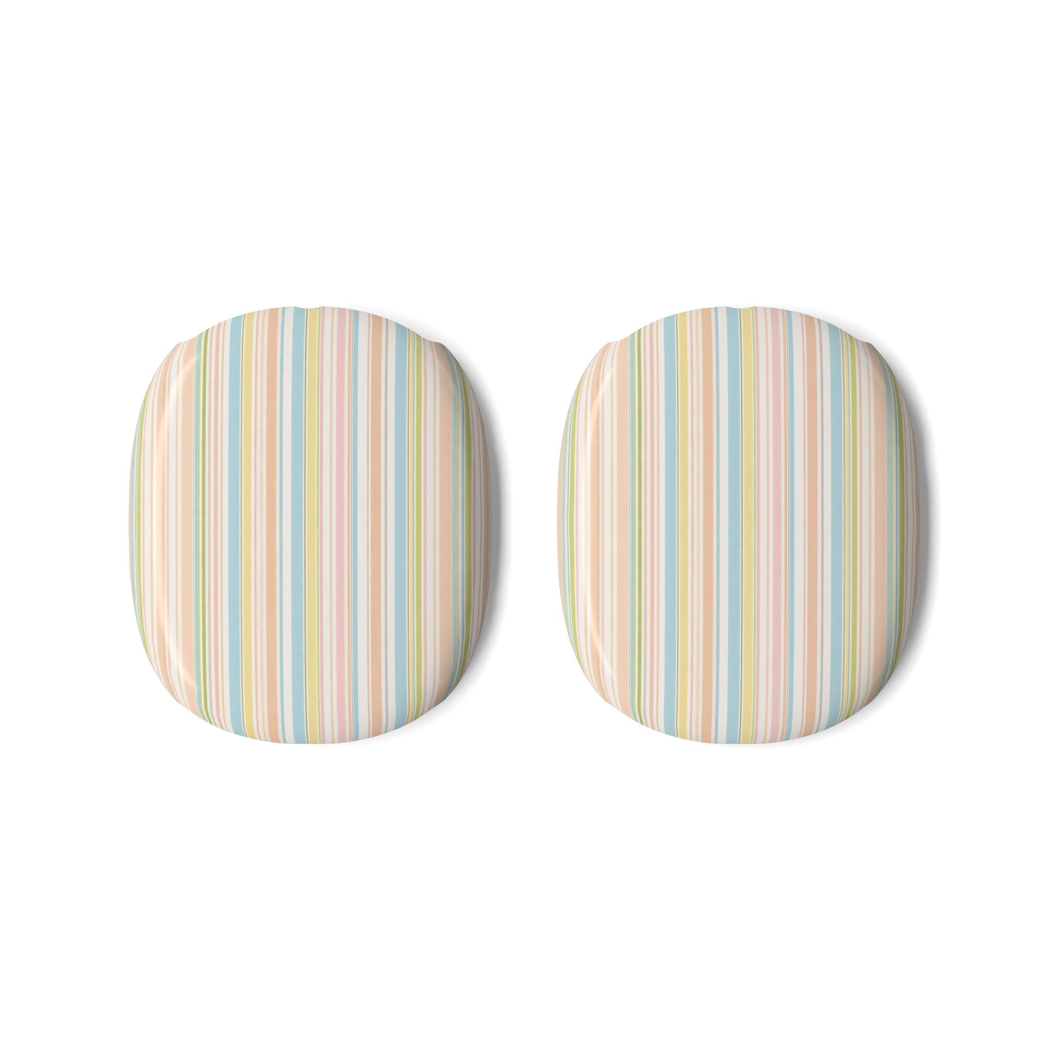Set of two pastel vertical-striped ear cup covers with curved mesh backing