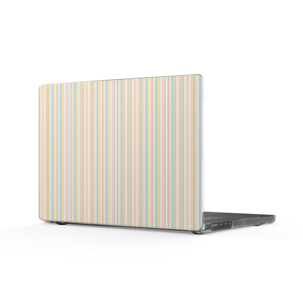 Pastel vertical striped hard shell MacBook cover with precise cutouts