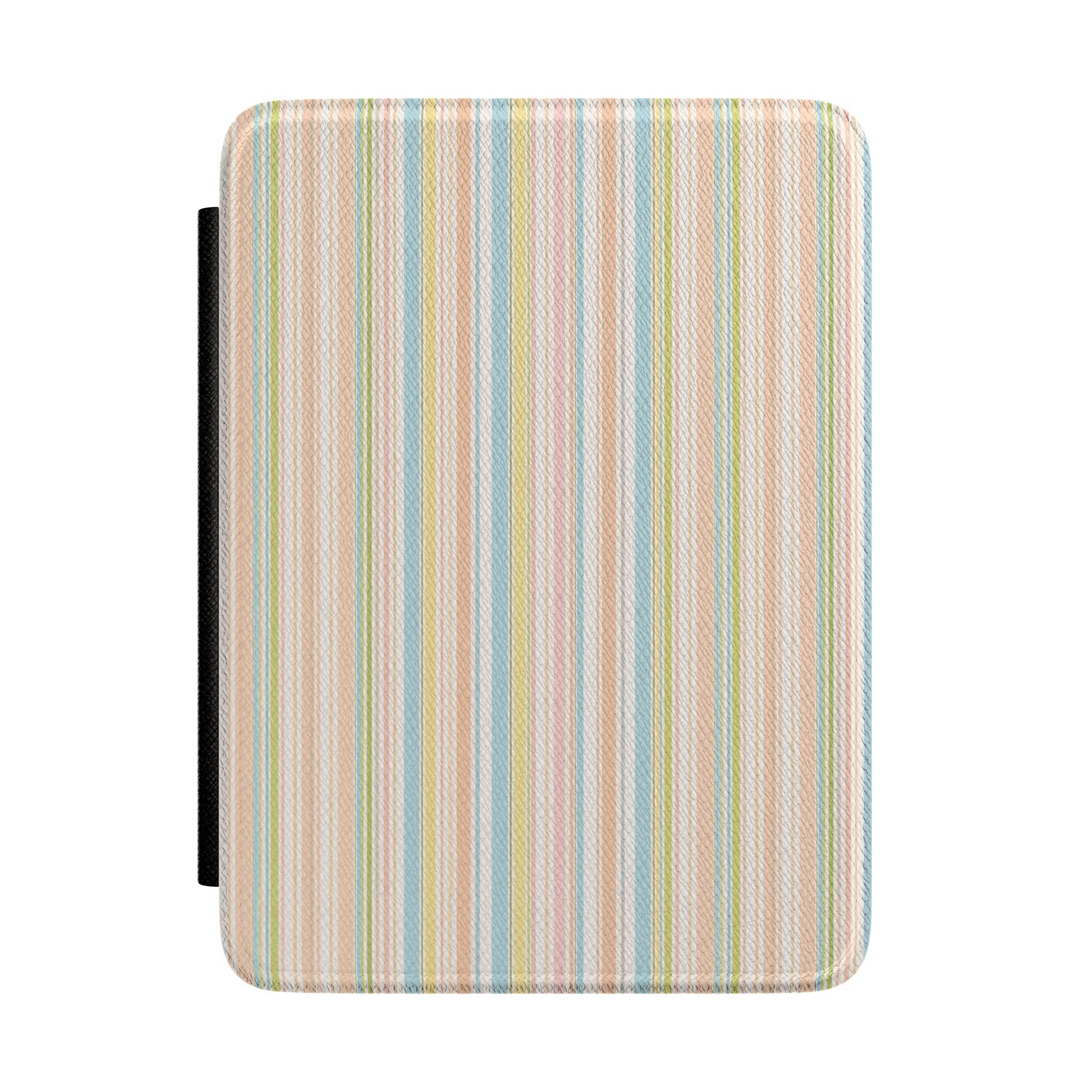 Kindle hardcover case with multicolor vertical stripes and black side tab
