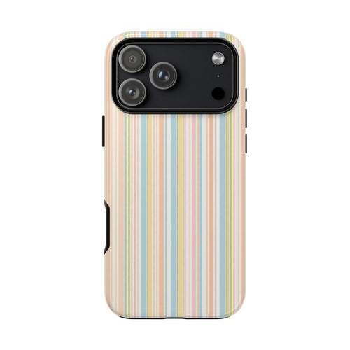 Florence stripes phone case back view with pastel vertical stripes and camera cutout