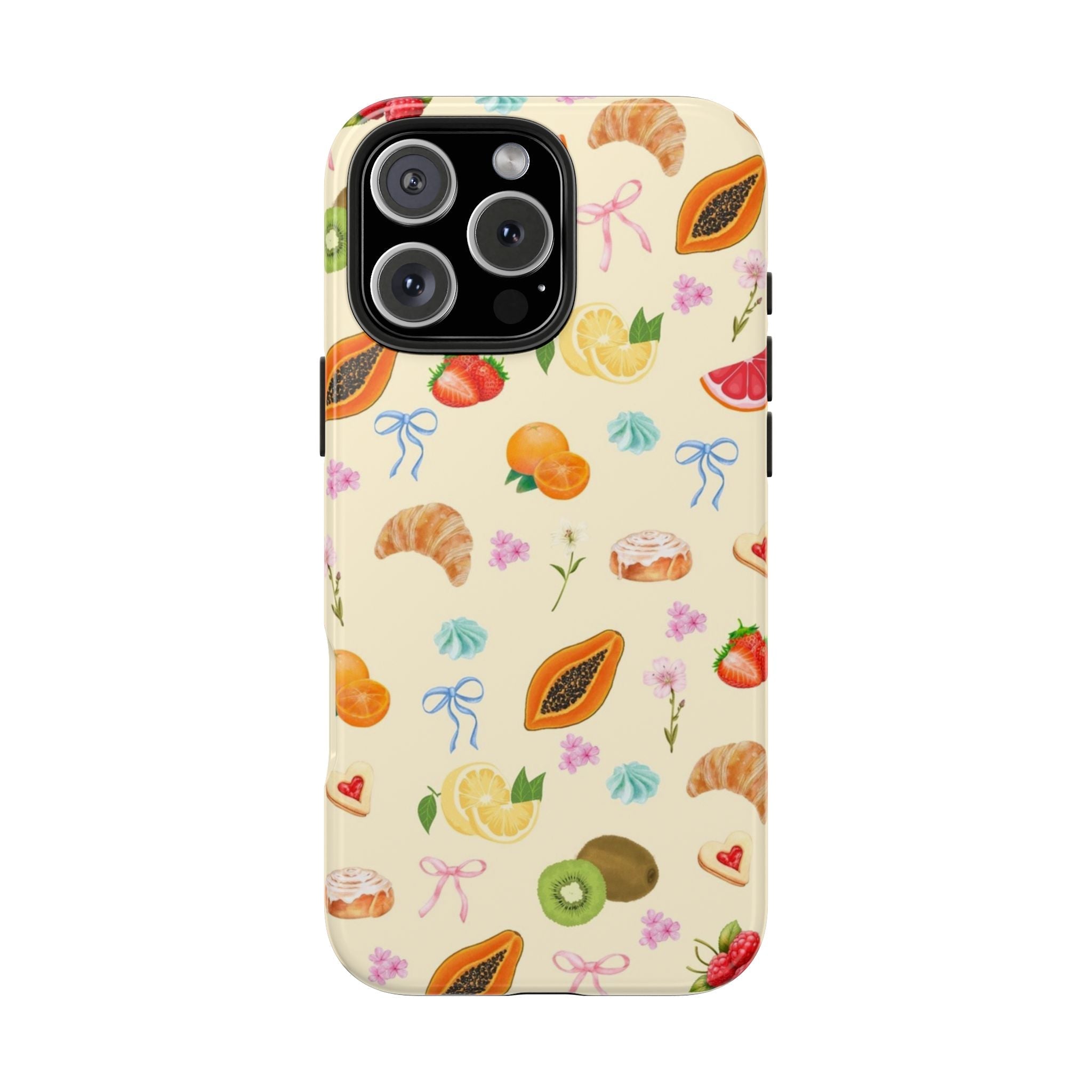 Cream fruit crush phone case, slim profile with camera lens openings
