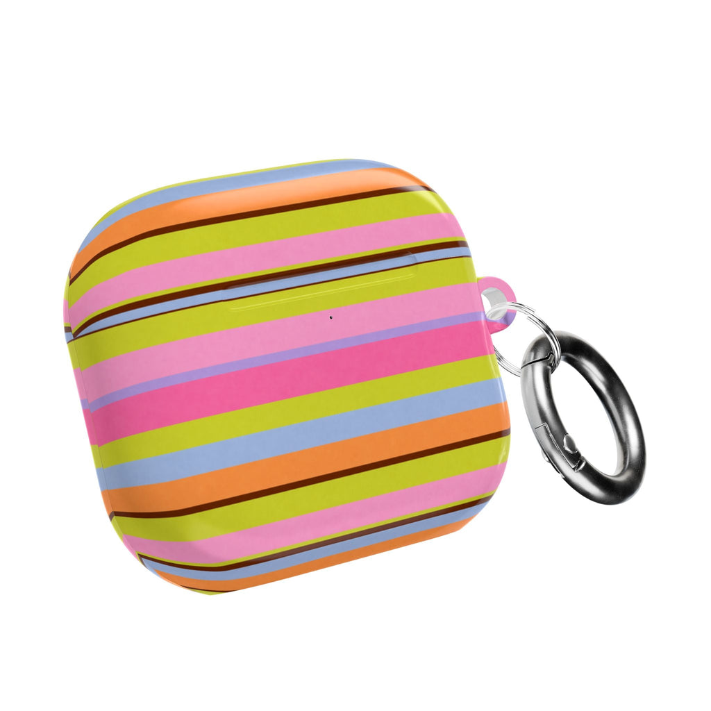 Striped AirPods case with key ring, colorful horizontal candy stripes