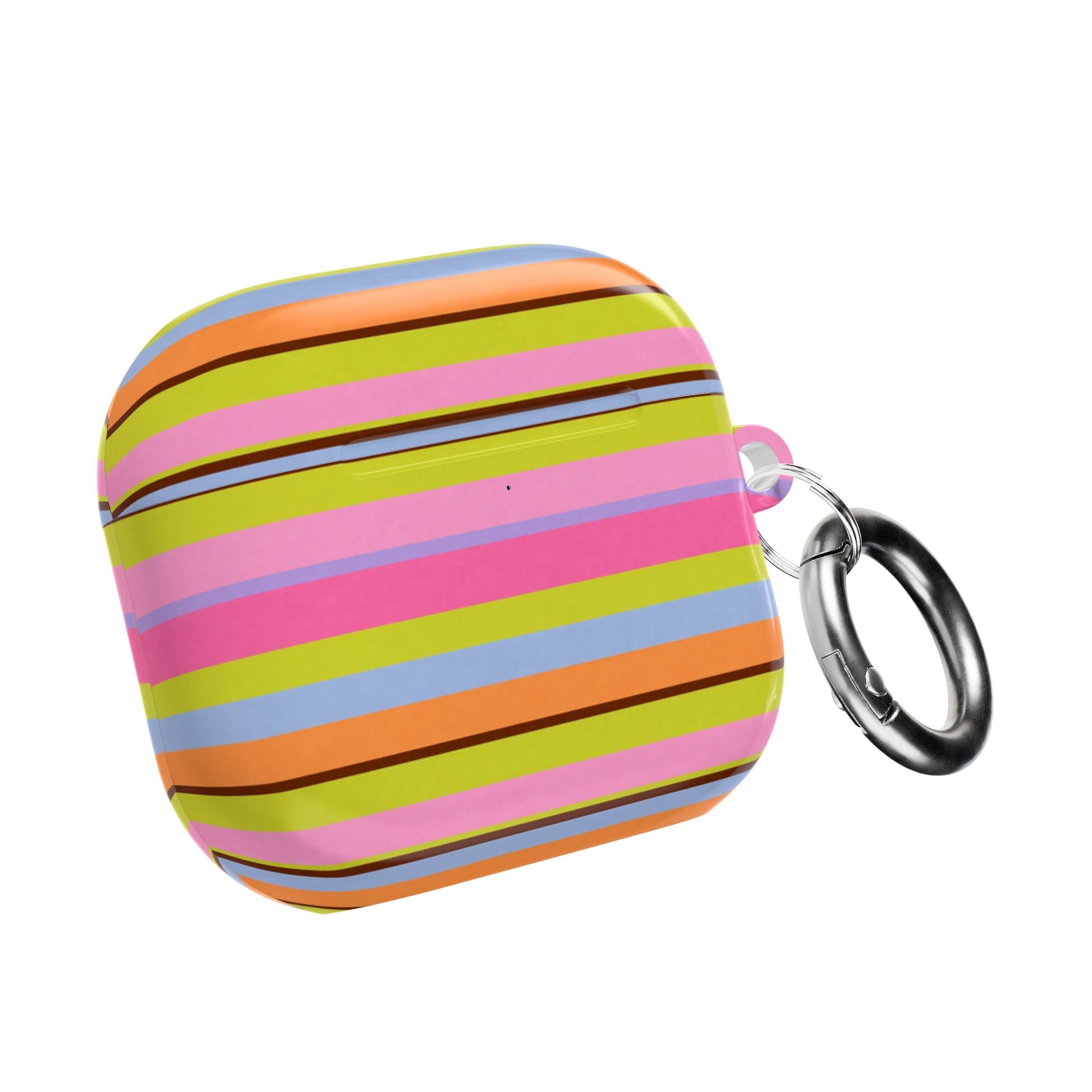 Striped AirPods case with key ring, colorful horizontal candy stripes