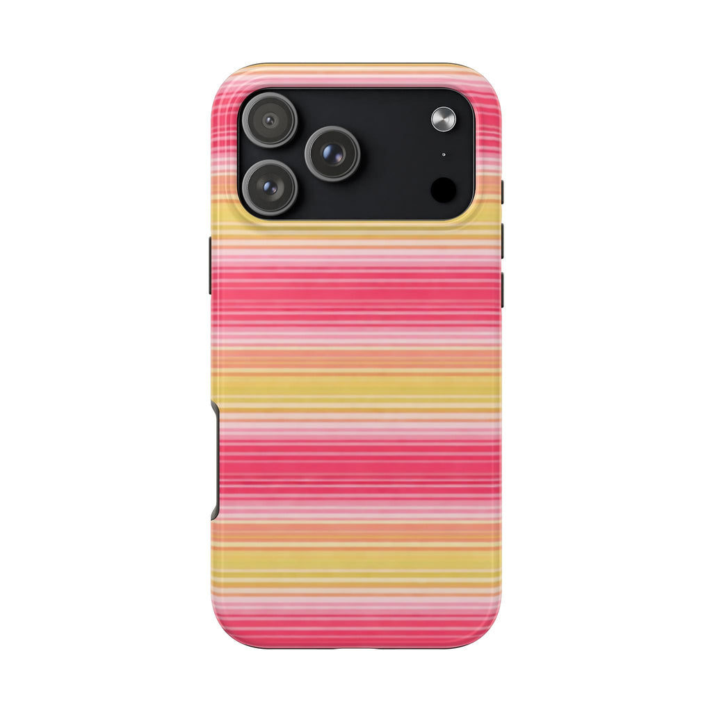 Gelato stripes phone case: pink and yellow horizontal stripes with camera cutouts