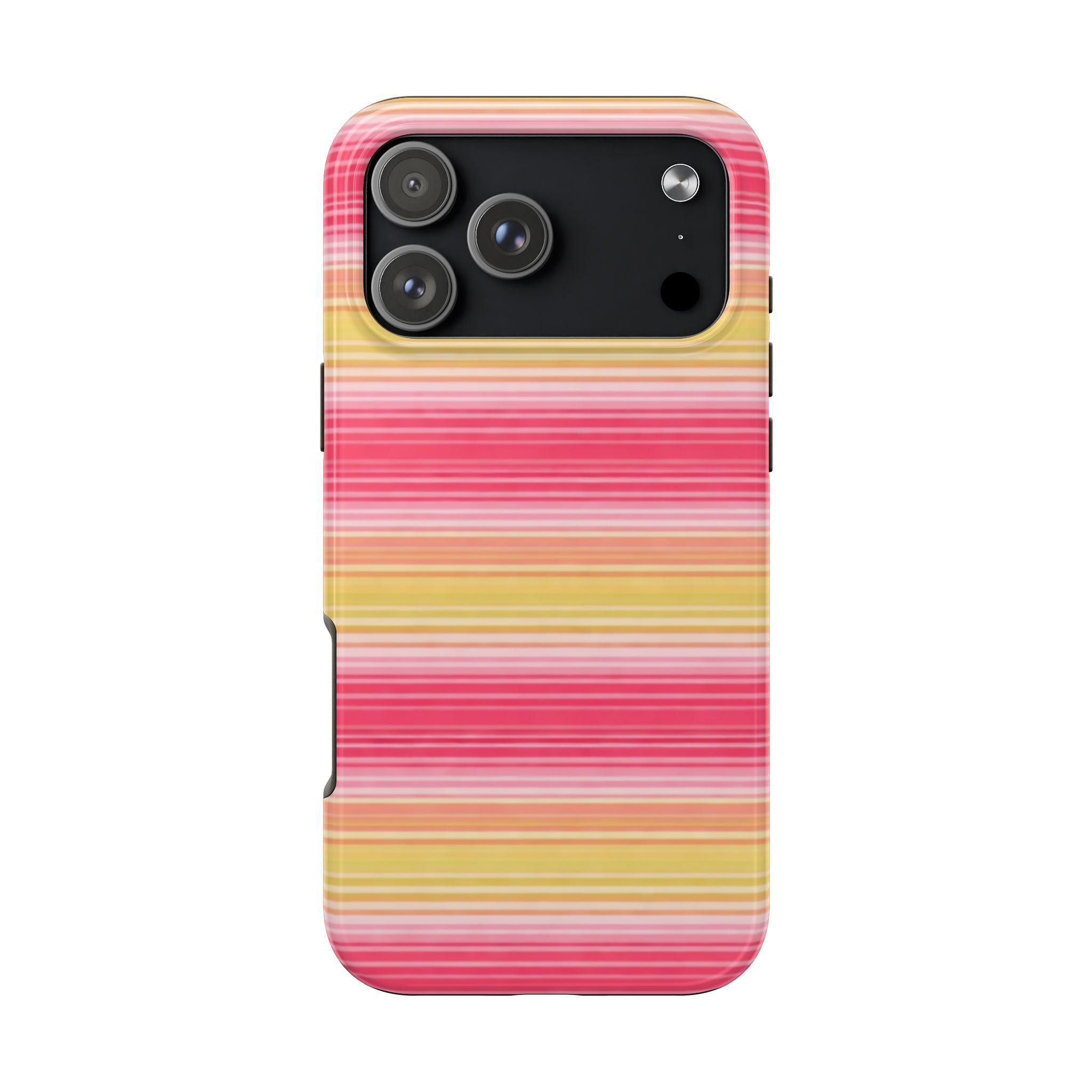 Gelato stripes phone case: pink and yellow horizontal stripes with camera cutouts