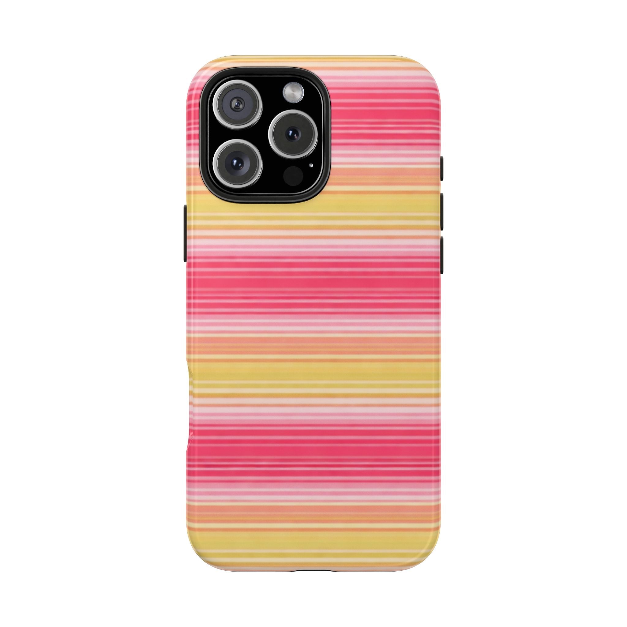 Gelato stripes phone case, pink yellow cream striped back with raised camera border