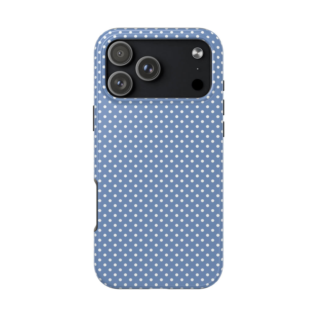 Light blue mini polka dot phone case with camera cutout
